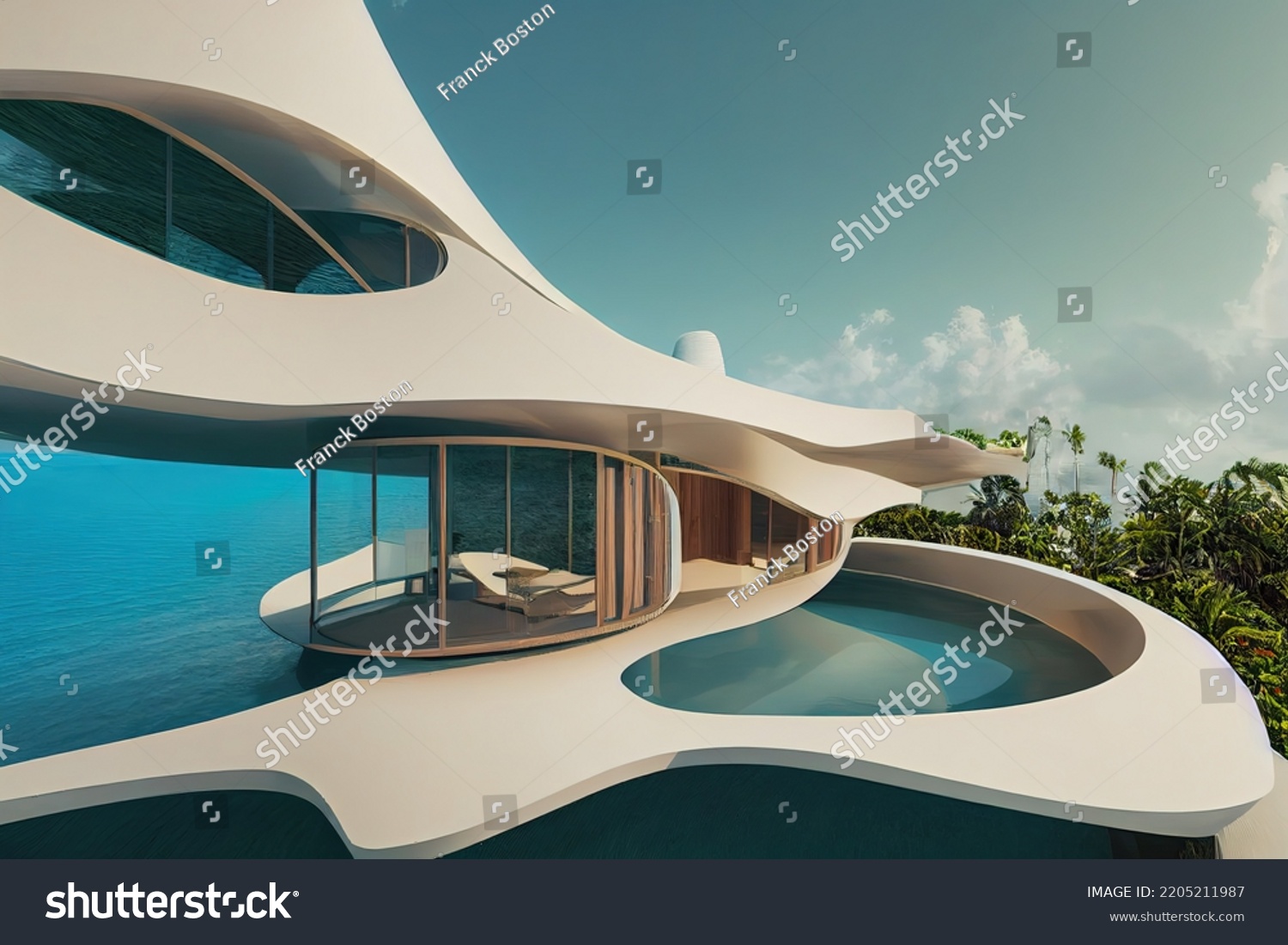 D Rendering Luxurious Futuristic Mansion By Stock Illustration