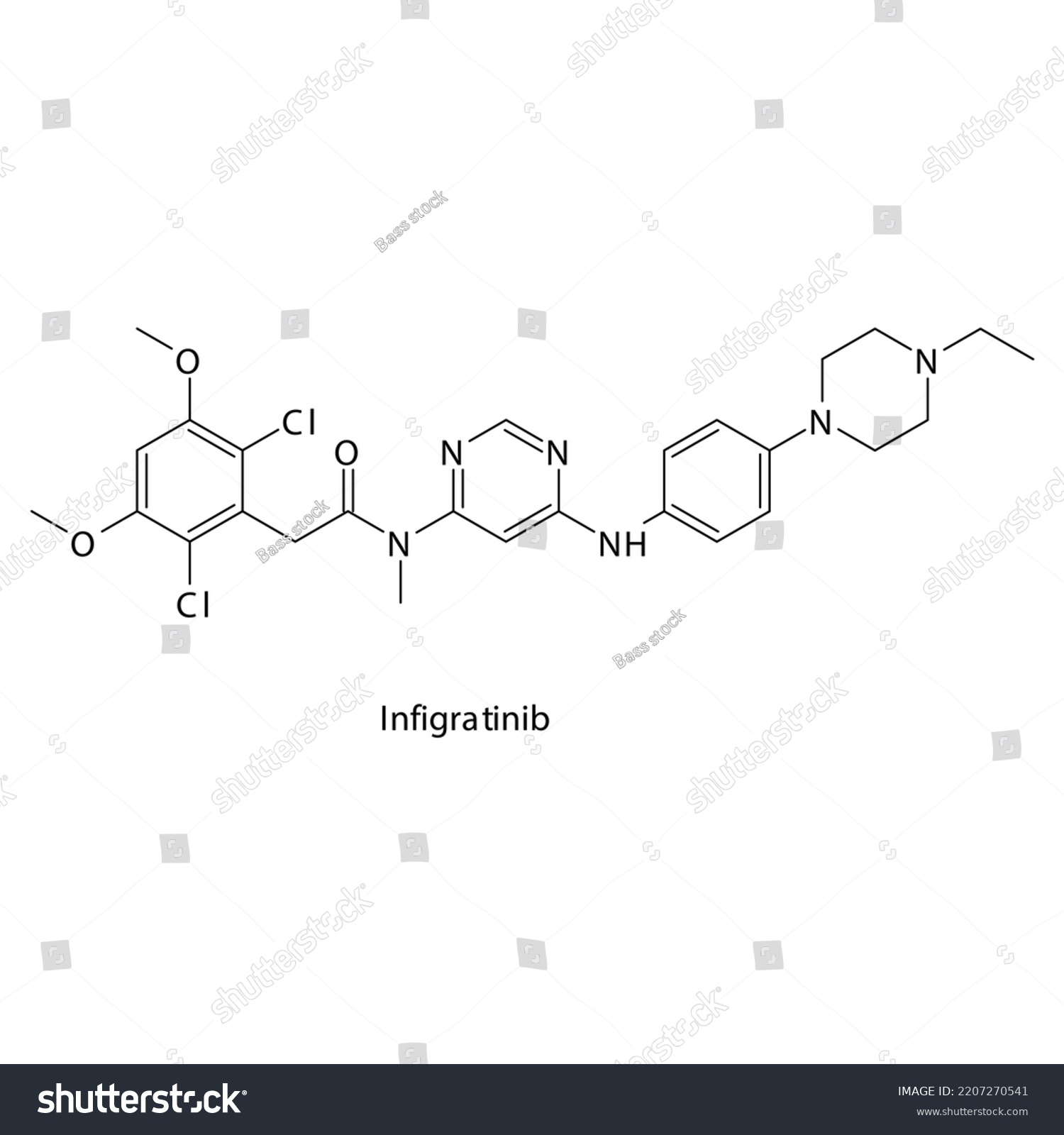 Infigratinib Molecule Flat Skeletal Structure Tyrosine Stock Vector