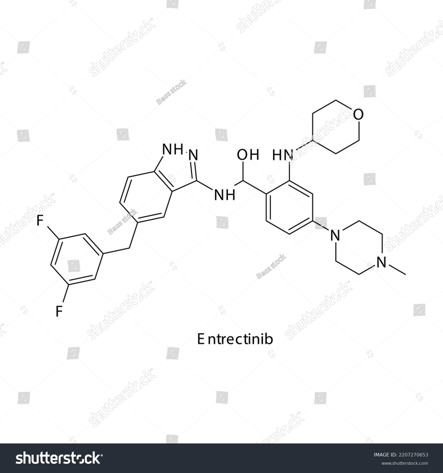 Entrectinib Molecule Flat Skeletal Structure Tyrosine Stock Vector