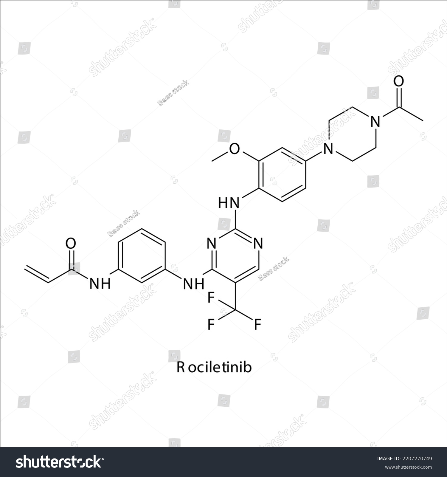 Rociletinib Molecule Flat Skeletal Structure Tyrosine Stock Vector