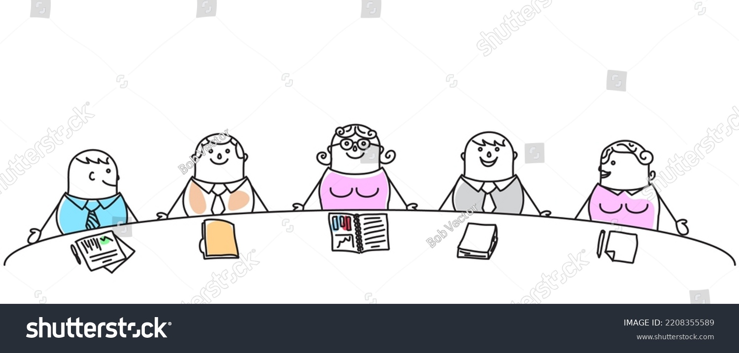 Hand Drawn Cartoon Business Meeting Group Stock Vector Royalty Free