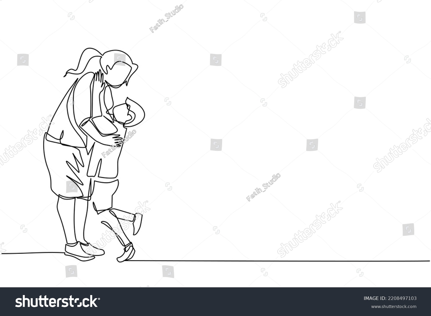 Mother Stands Hugging Her Son Boy Stock Vector Royalty Free Shutterstock