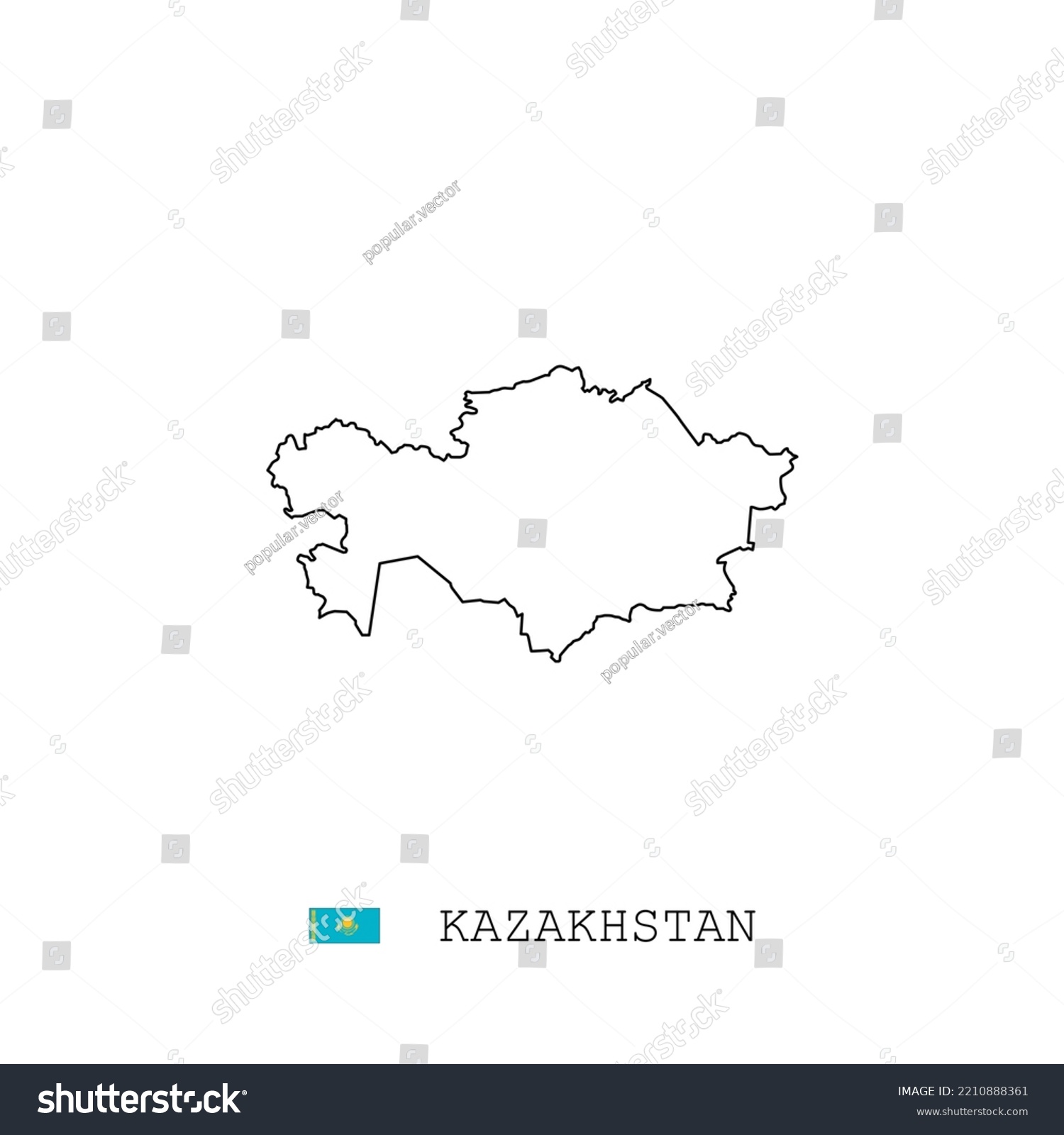 Kazakhstan Vector Map Outline Line Linear Stock Vector Royalty Free