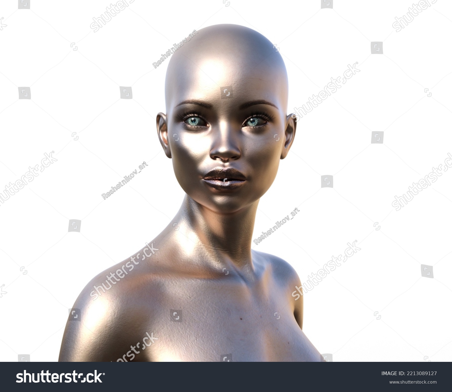 Portrait Bald Silvery Naked Woman On Stock Illustration