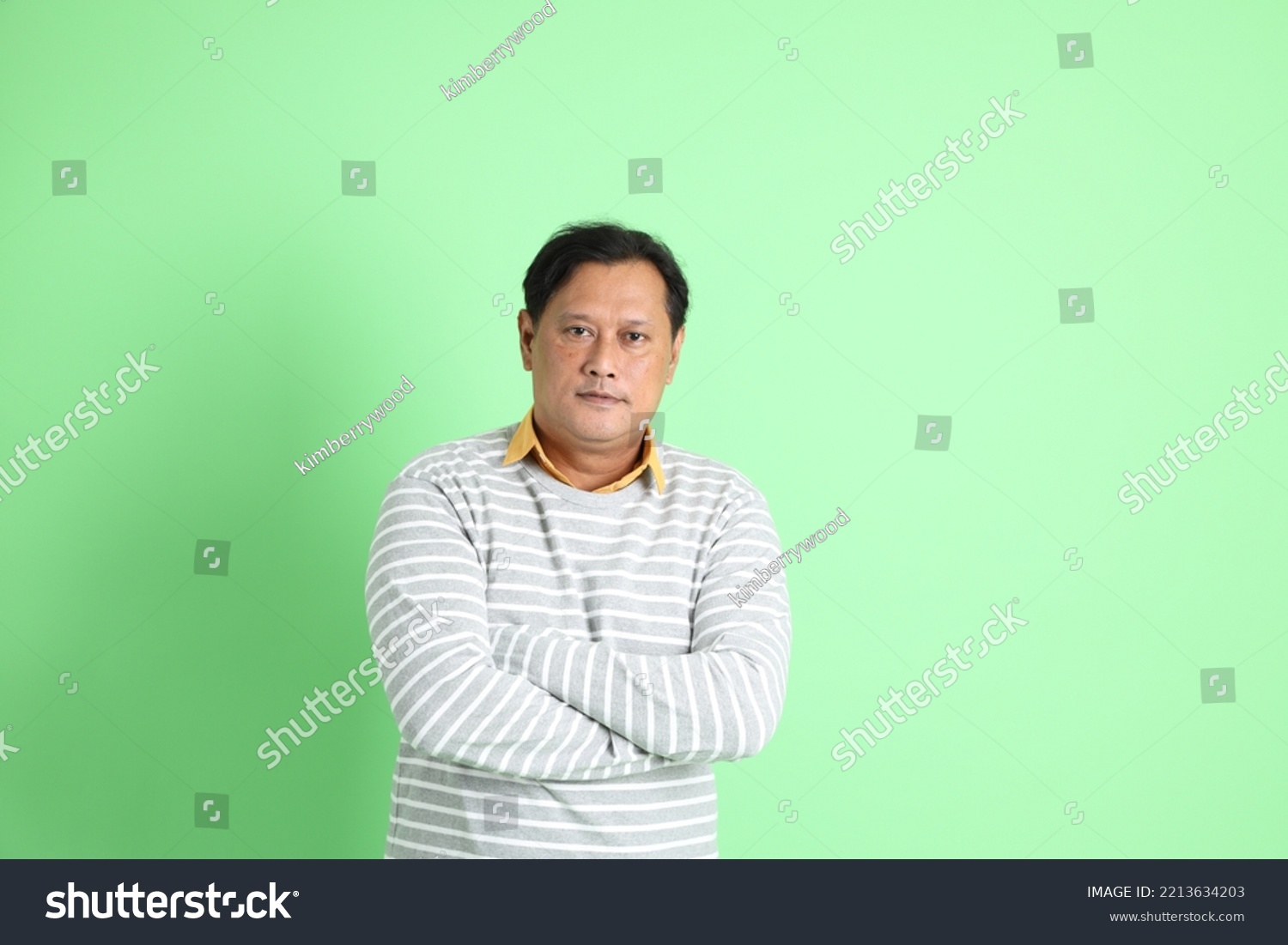 S Adult Overweight Asian Man Standing Stock Photo