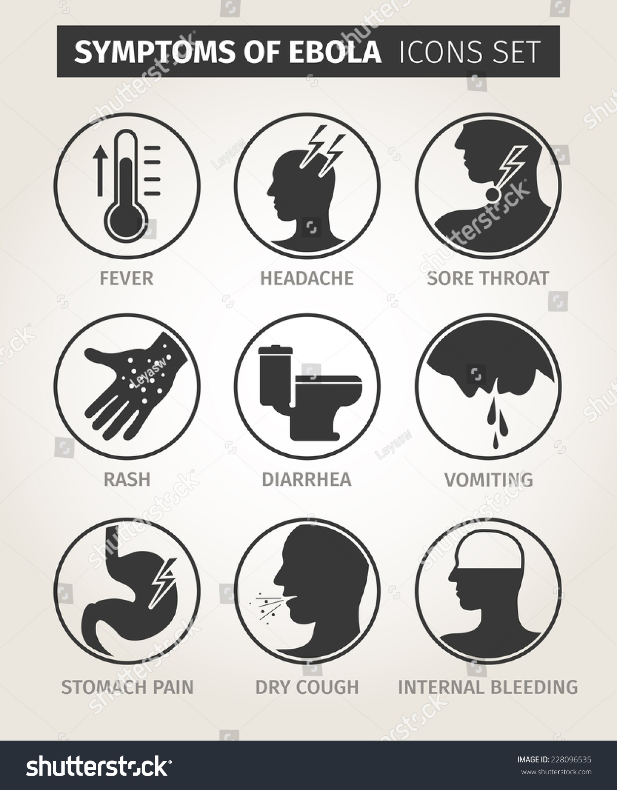 Set Icons Symptoms Ebola Virus Vector Immagine Vettoriale Stock