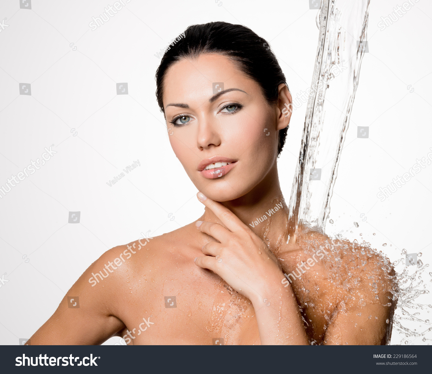 Beautiful Naked Woman Wet Body Splashes Stock Photo