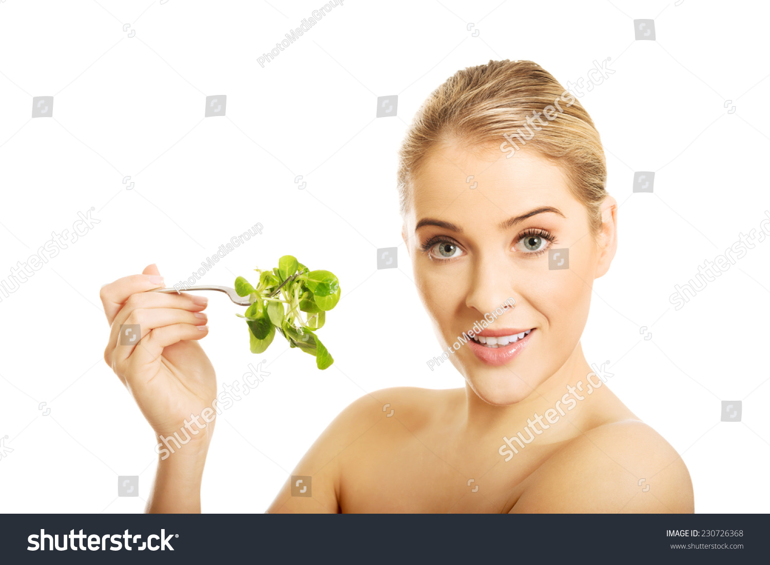 Happy Nude Woman Eating Lettuce Stock Photo Shutterstock