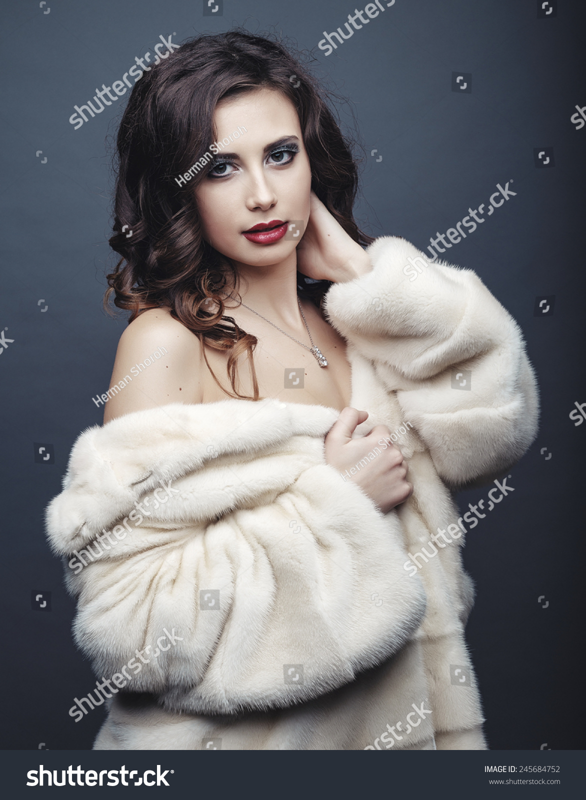 Vogue Naked Girl Fur Coat Studio Stock Photo Shutterstock