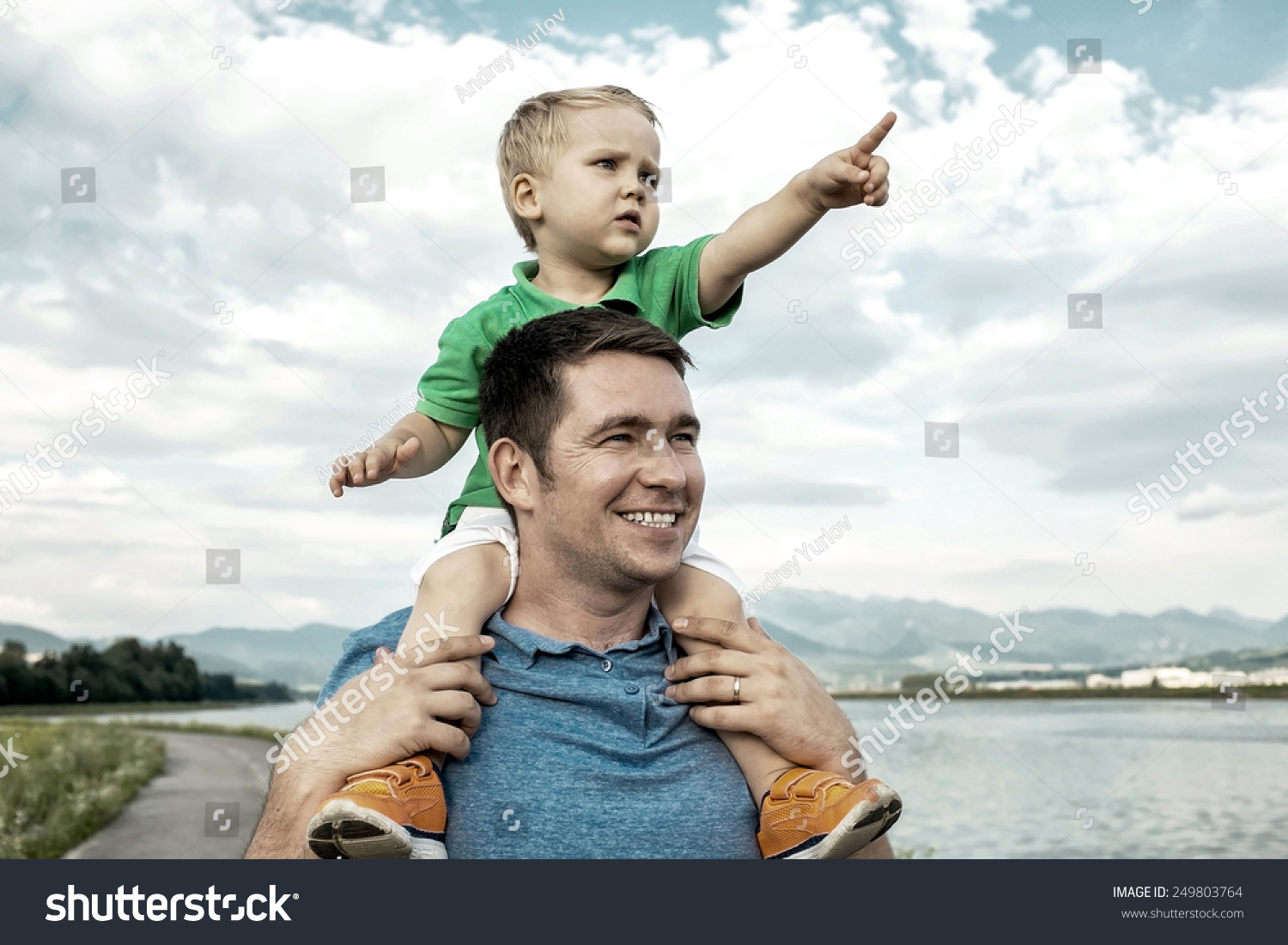 Son Seating On Father Under Beautiful Stock Photo 249803764 Shutterstock