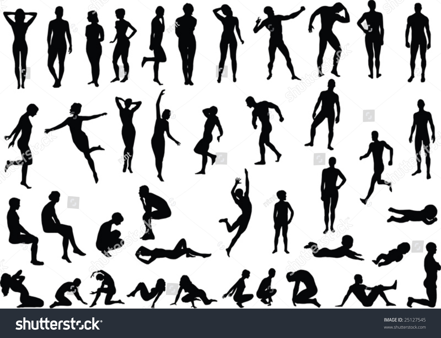 Vektor Stok Collection Naked Human Body Vector Silhouettes Tanpa