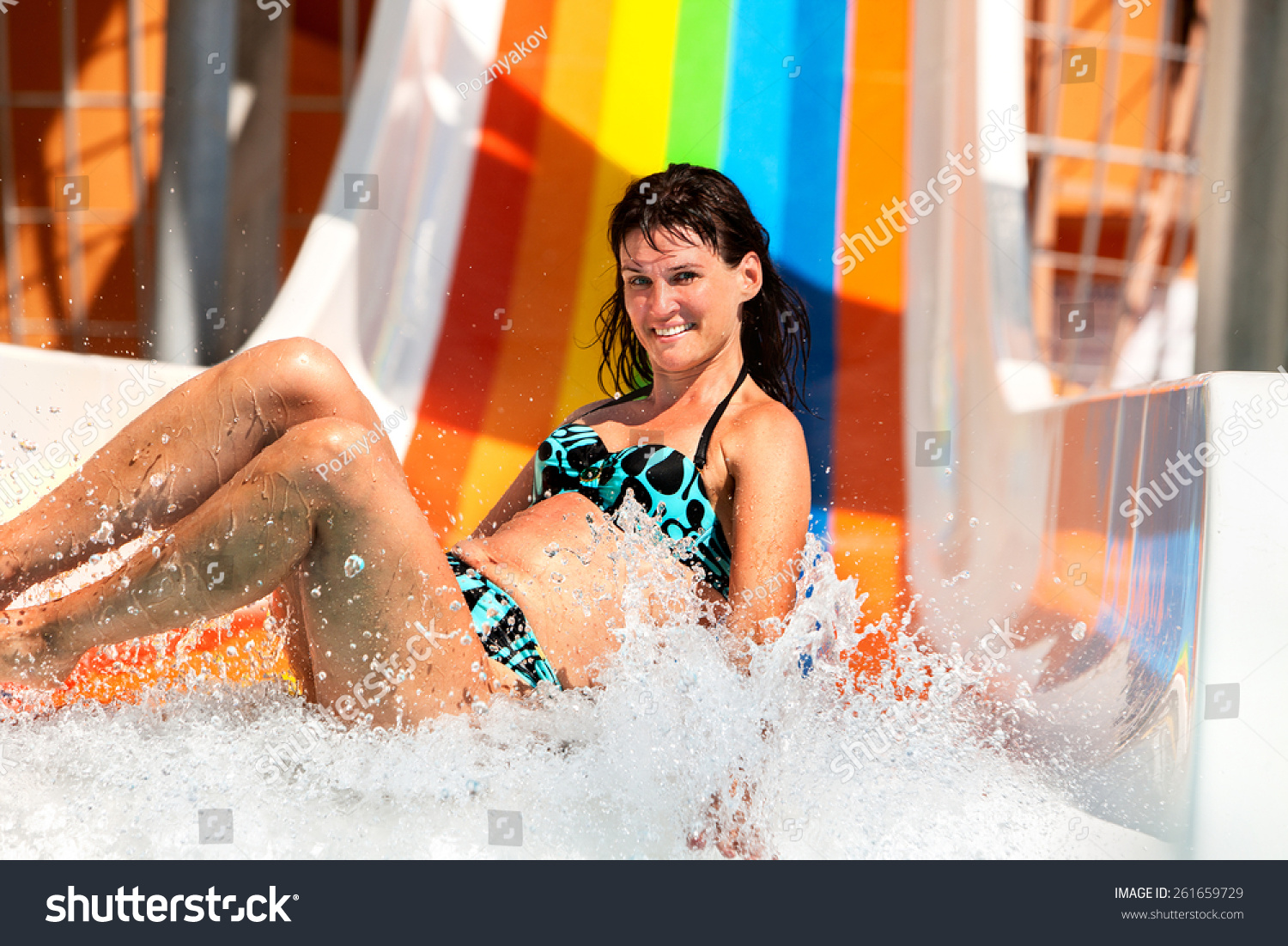 Happy Woman Bikini Sliding Water Park Stock Photo Shutterstock