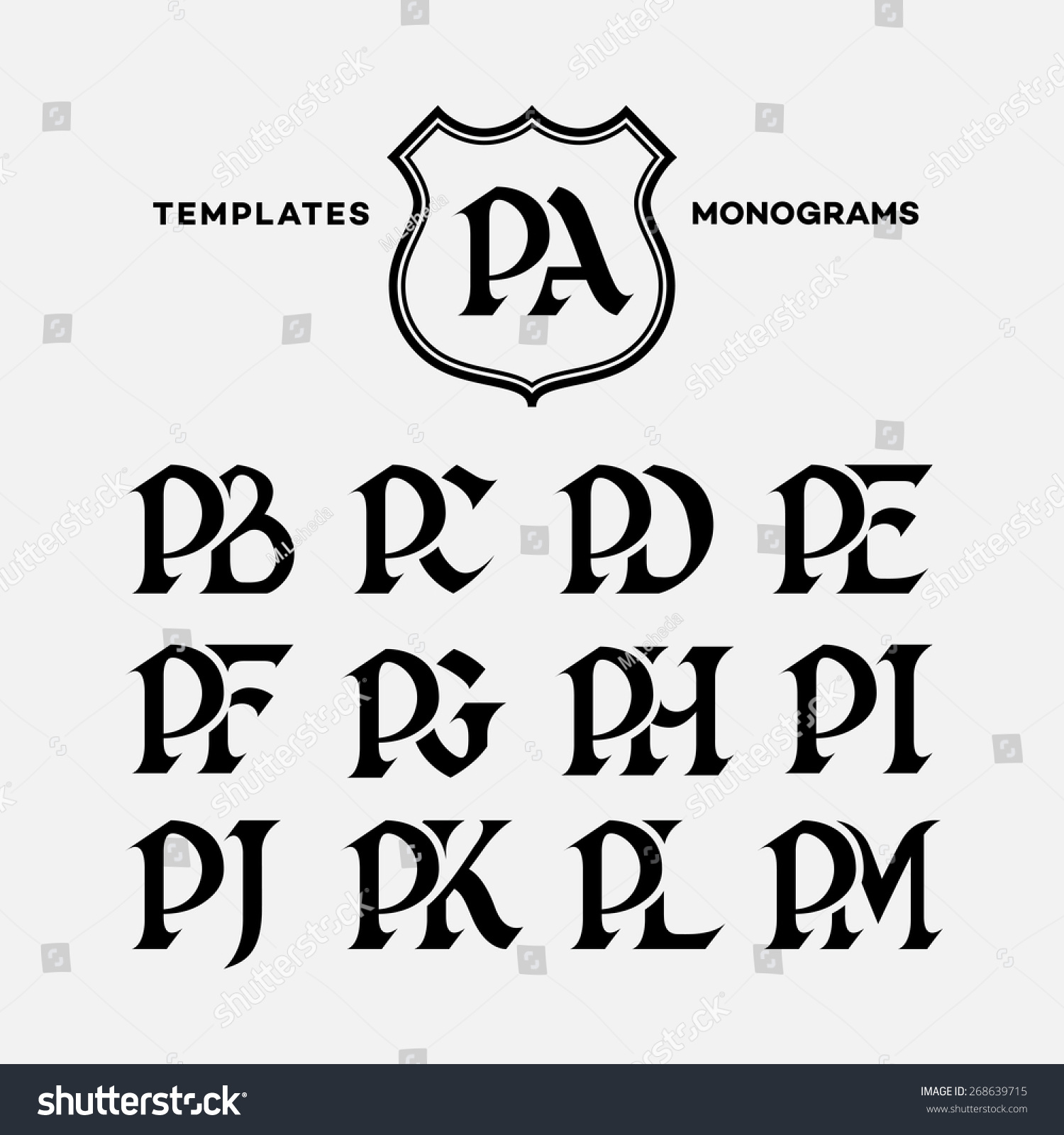 Monogram Design Template Combinations Capital Letters Stock Vector