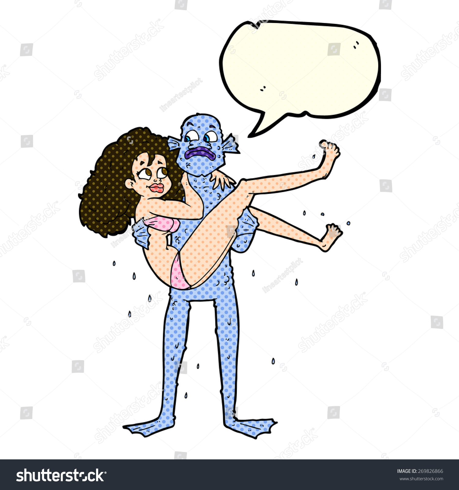 Cartoon Swamp Monster Carrying Woman Bikini Stock Vector Royalty Free