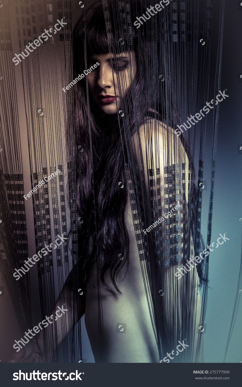 Seduce Naked Girl Behind Curtains Black Stock Photo 275777999