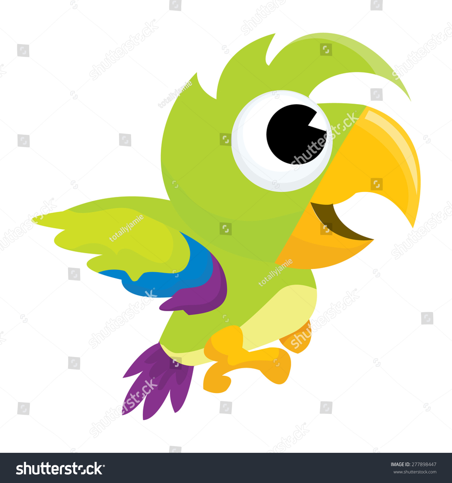 Cartoon Vector Illustration Cute Green Parrot Stock Vector Royalty