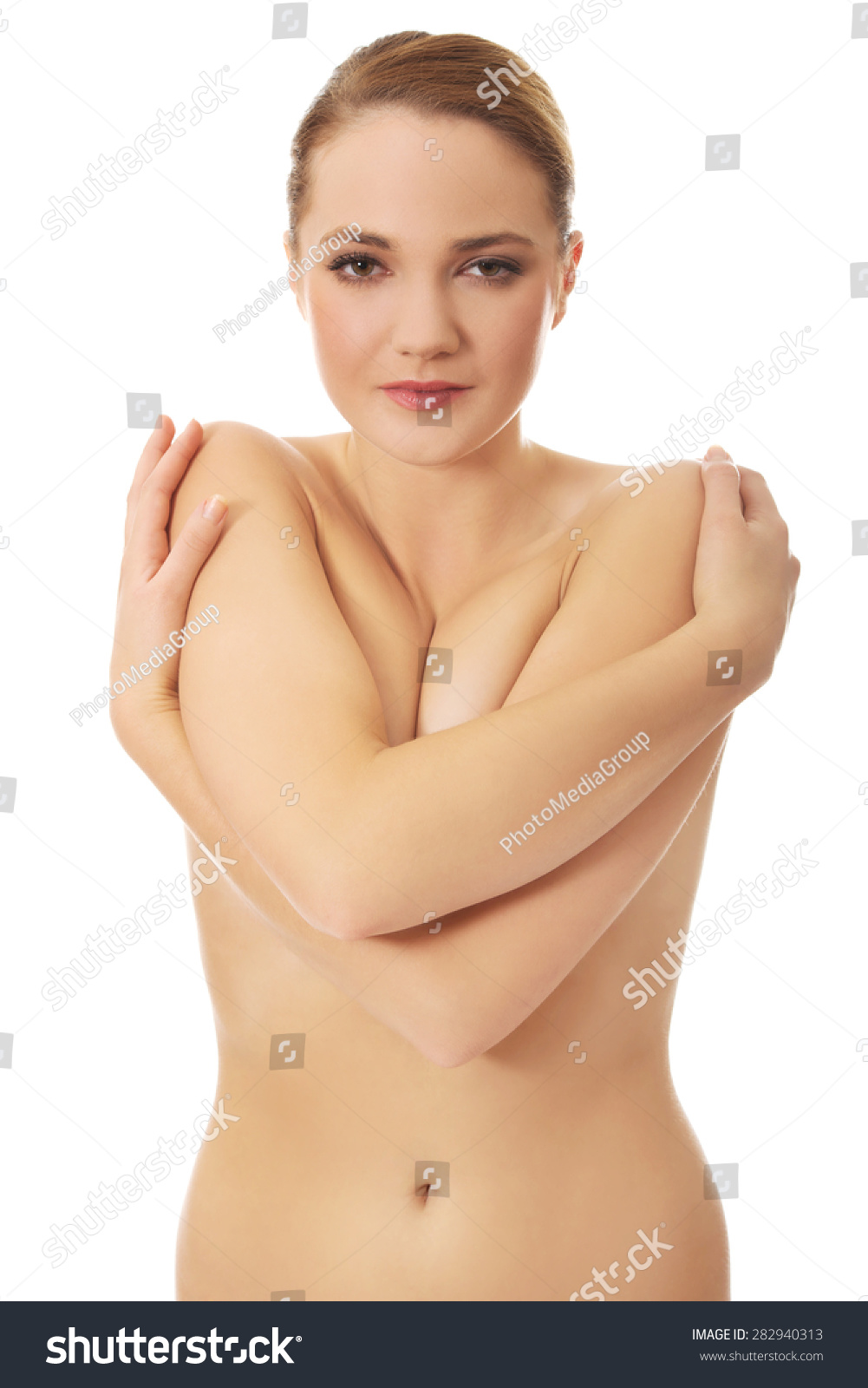 Beautiful Spa Woman Covering Her Breast Stock Photo