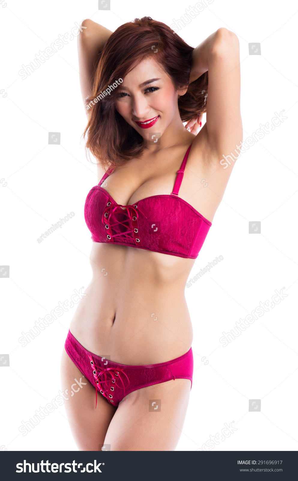 Sexy Asian Woman Red Lingerie Isolated Stock Photo Shutterstock