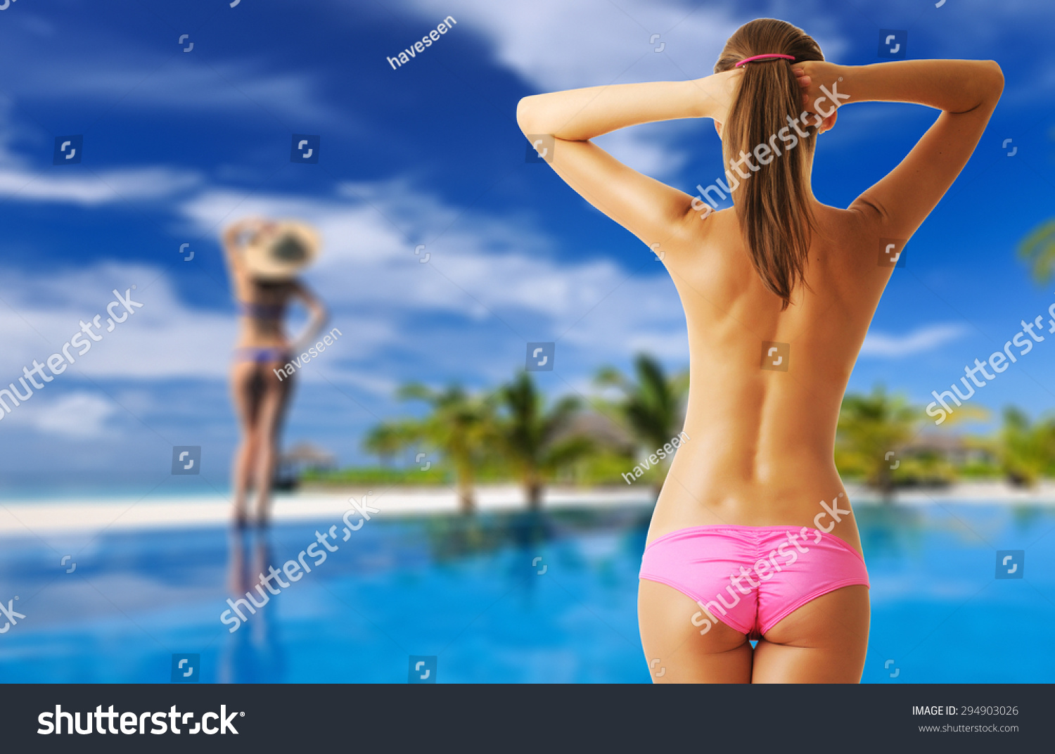 Woman Topless Swimming Pool Tropical Hotel Stock Photo Shutterstock