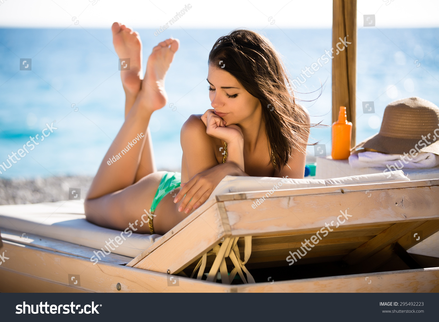 Smiling Beautiful Woman Sunbathing Bikini On Stock Photo Shutterstock