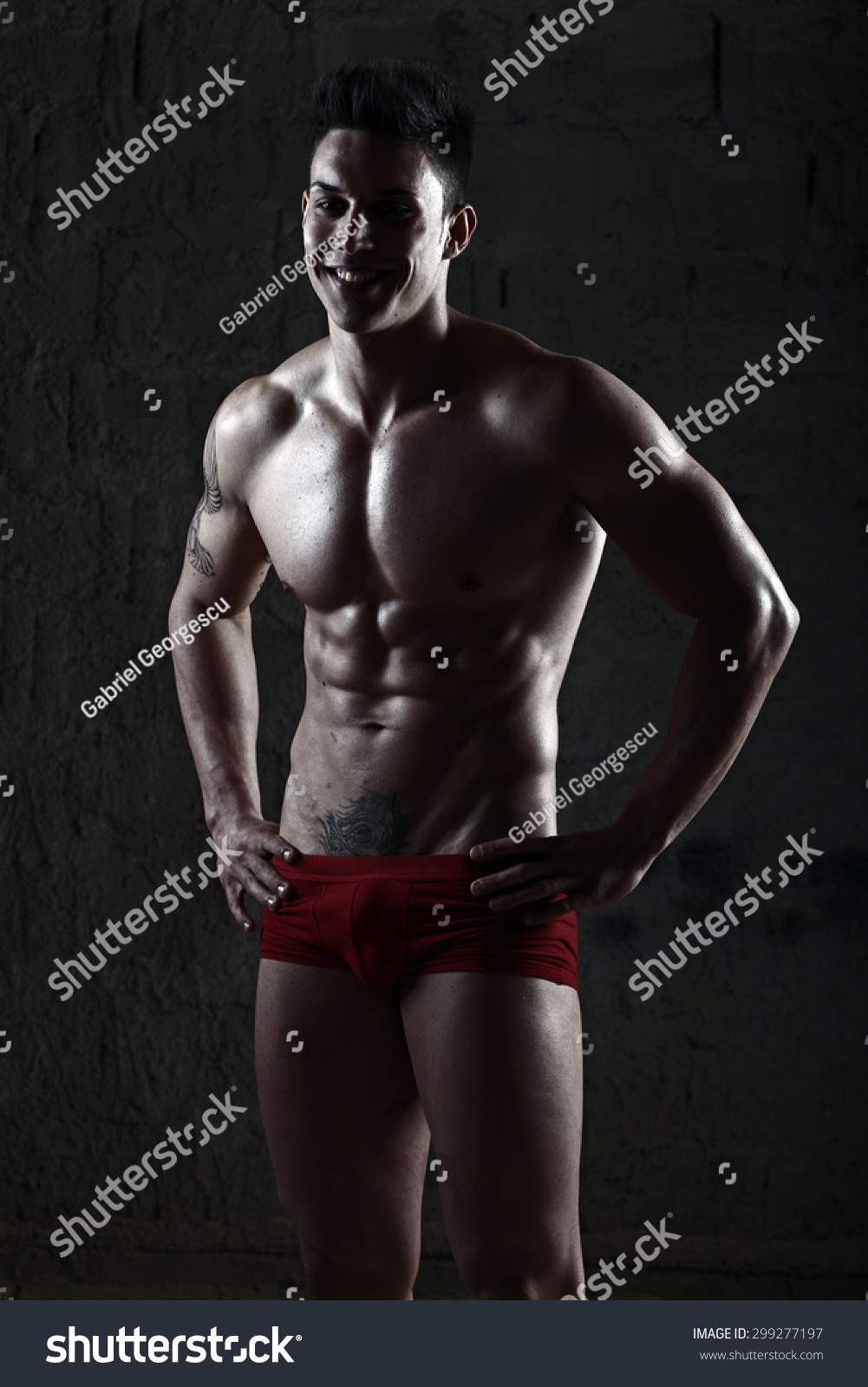 Sexy Portrait Very Muscular Shirtless Male Stock Photo