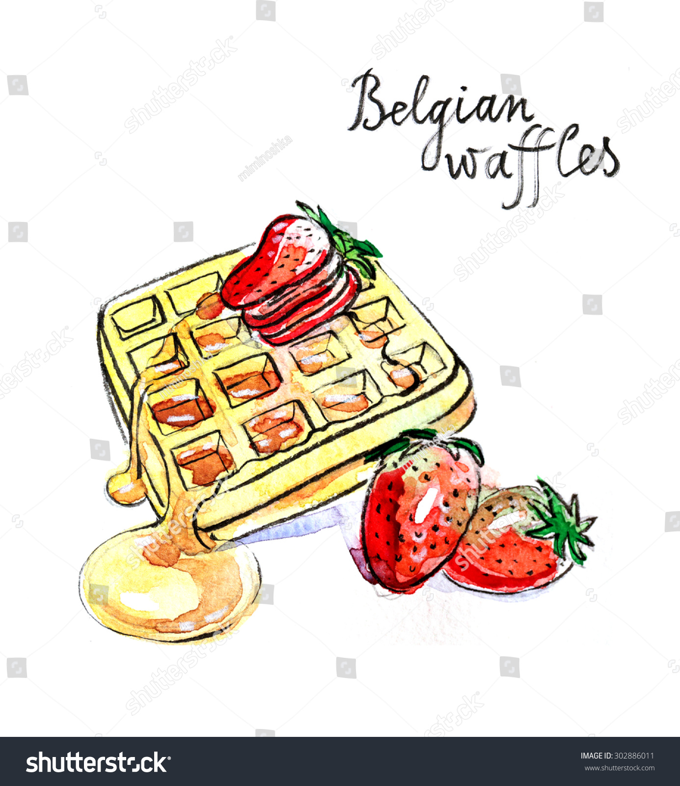 Watercolor Hand Drawn Belgian Waffles Illustration Stock Illustration