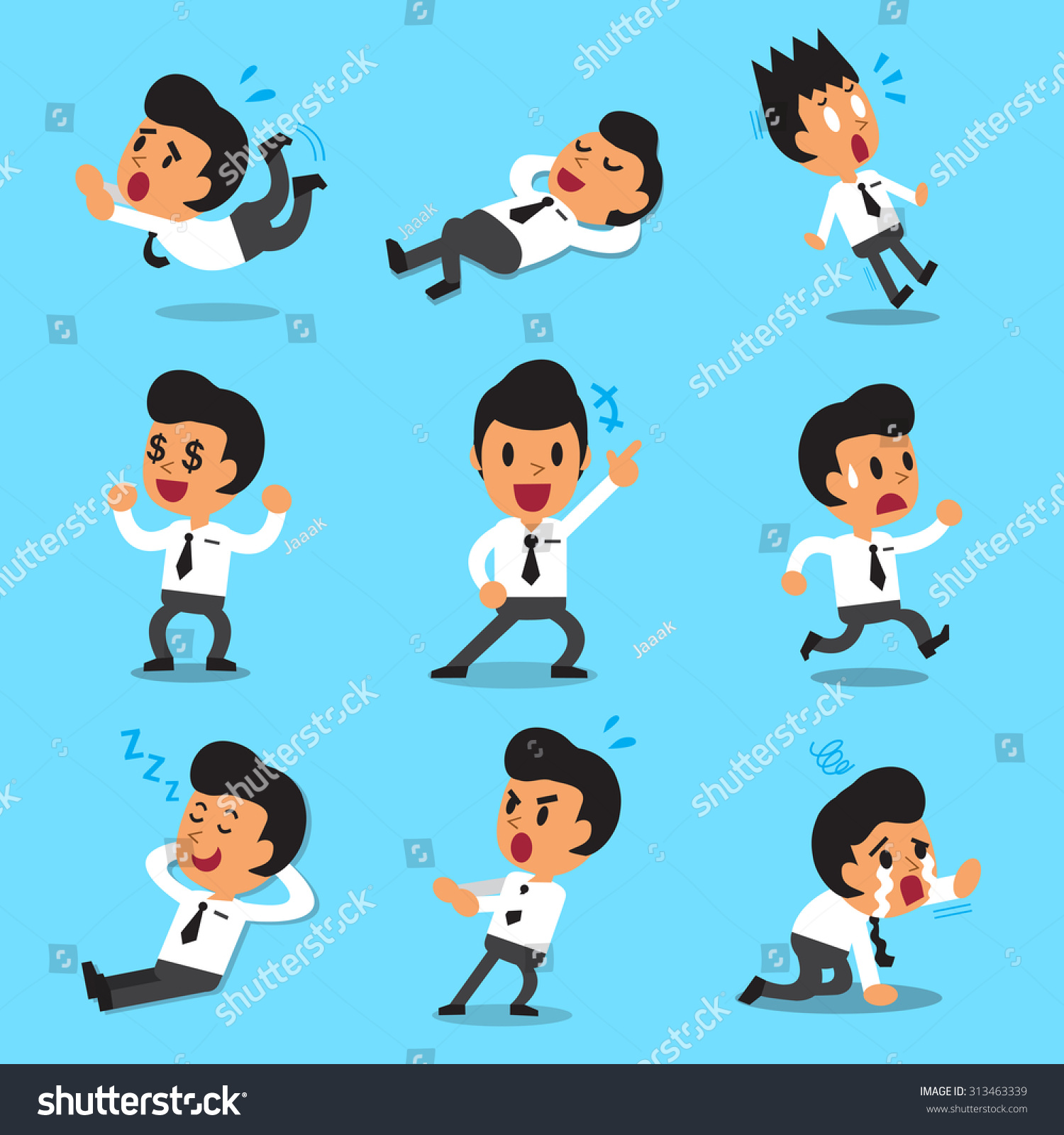 Vektor Stok Cartoon Businessman Character Poses Tanpa Royalti