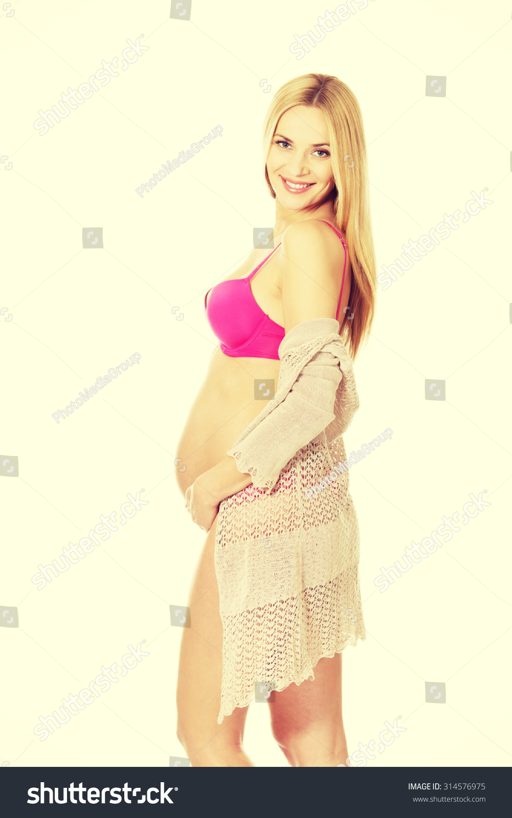 Well Groomed Pregnant Woman Lingerie Cardigan Stock Photo 314576975