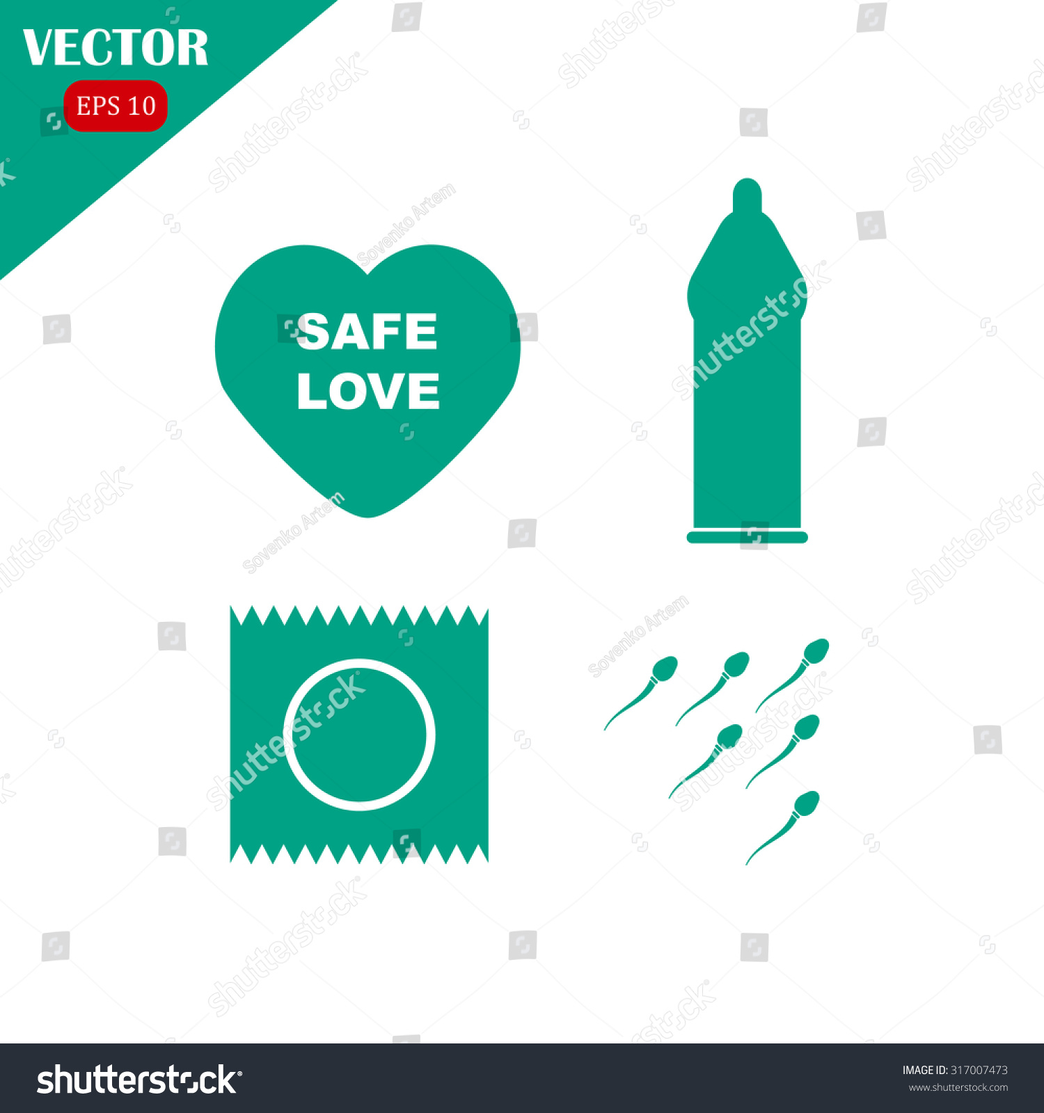 Safe Sex Love Icons Condom Package Stock Vector Royalty Free