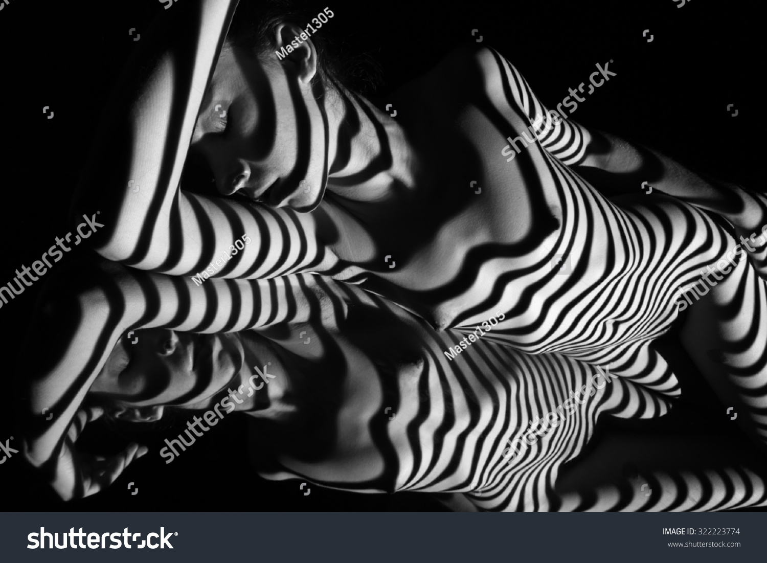 Nude Woman Her Reflection Black White Foto De Stock