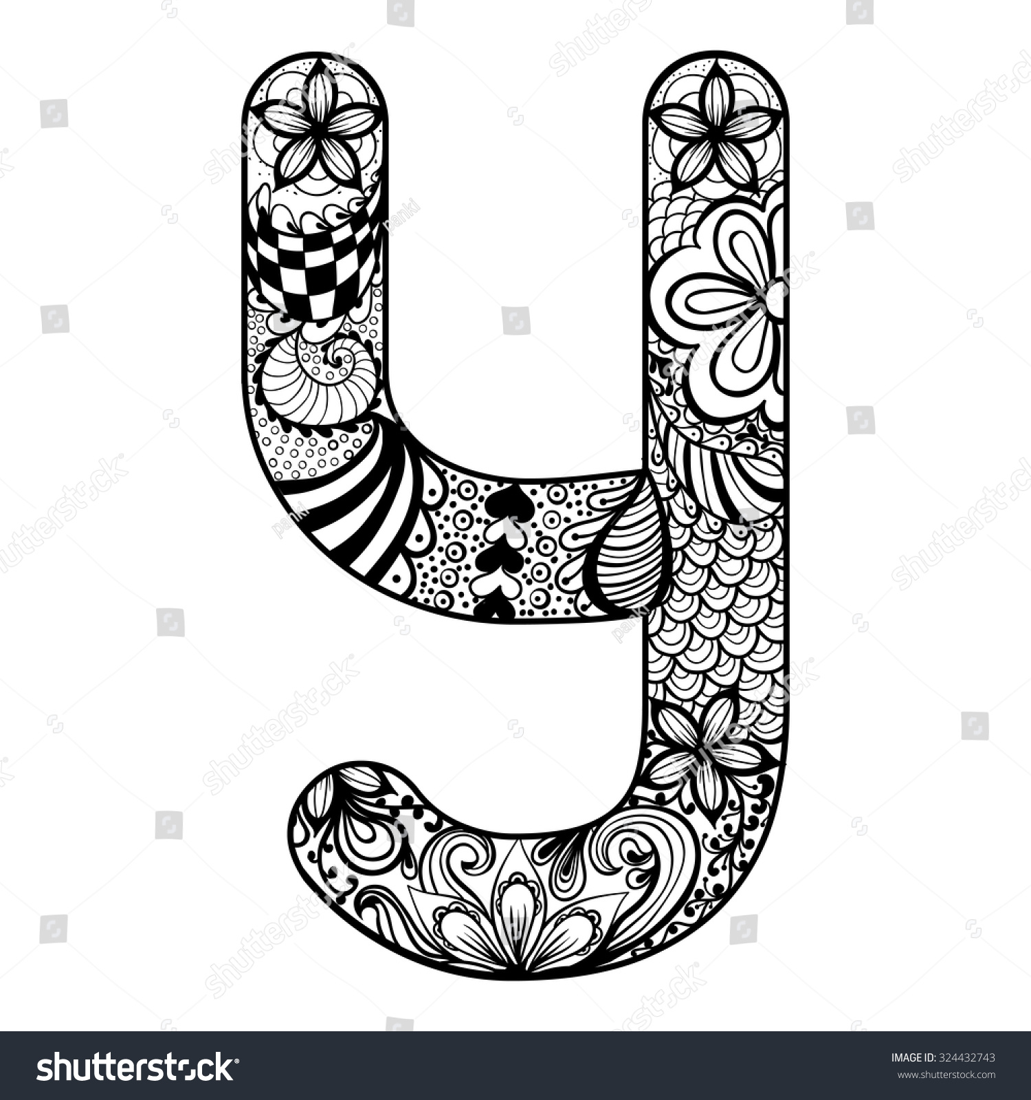 Zentangle Stylized Alphabet Lace Letter Y