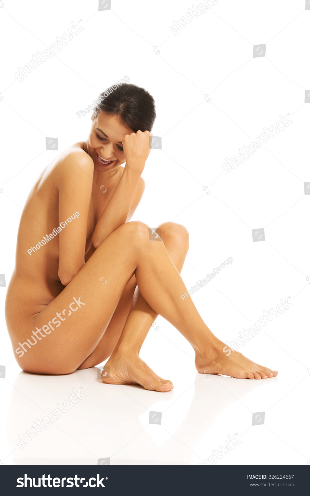 Side View Nude Woman Laughing Looking Stok Foto Raf