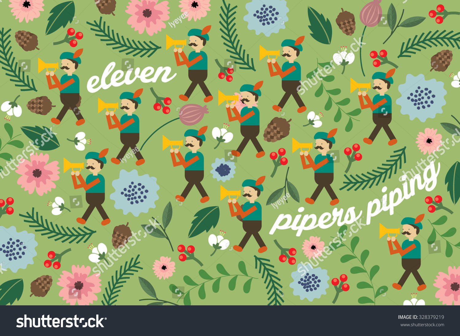 Eleventh Day Christmas Twelve Days Christmas Stock Vector Royalty Free