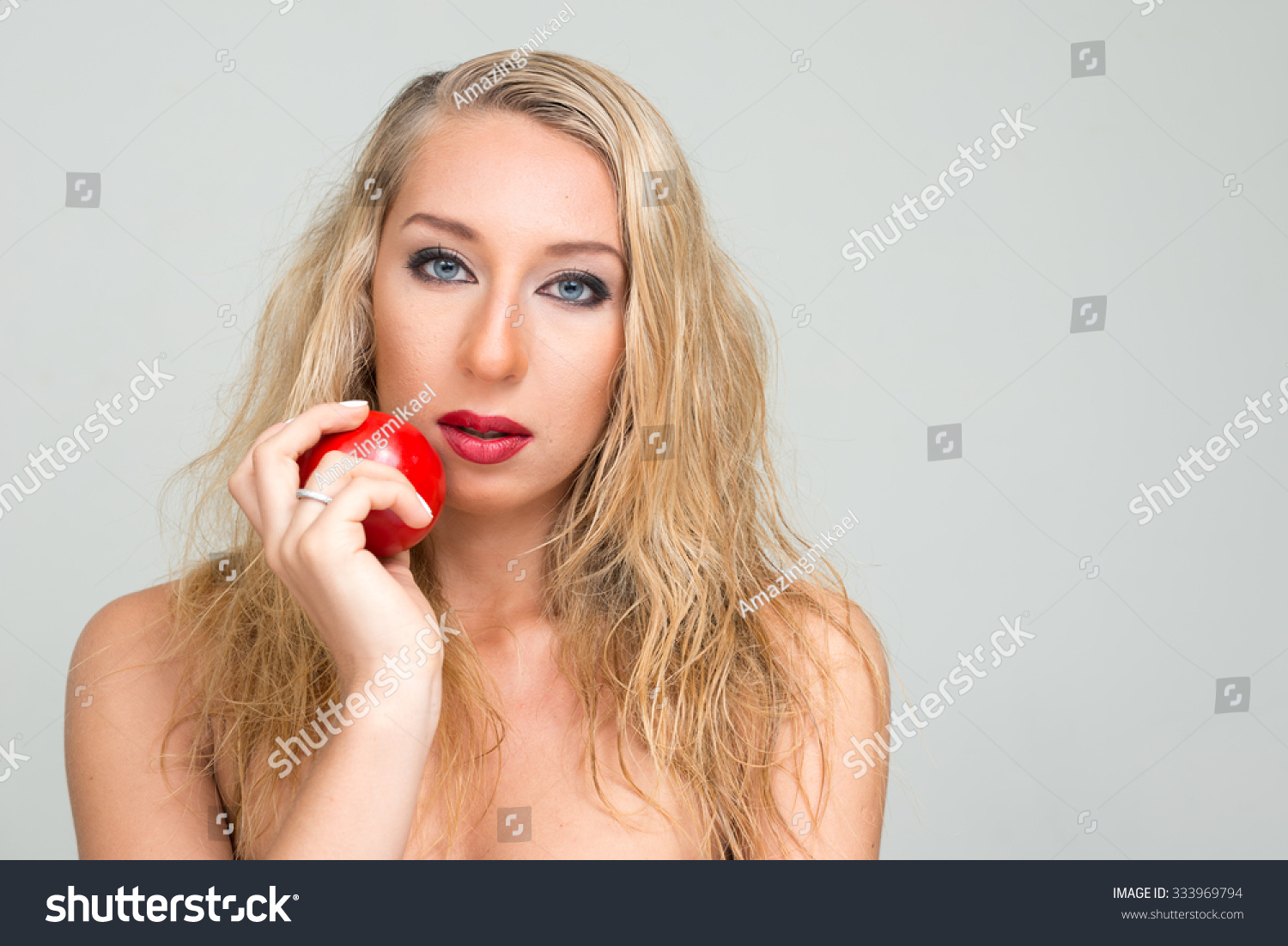 Sexy Nude Blonde Woman Holding Tomato Stock Photo Shutterstock