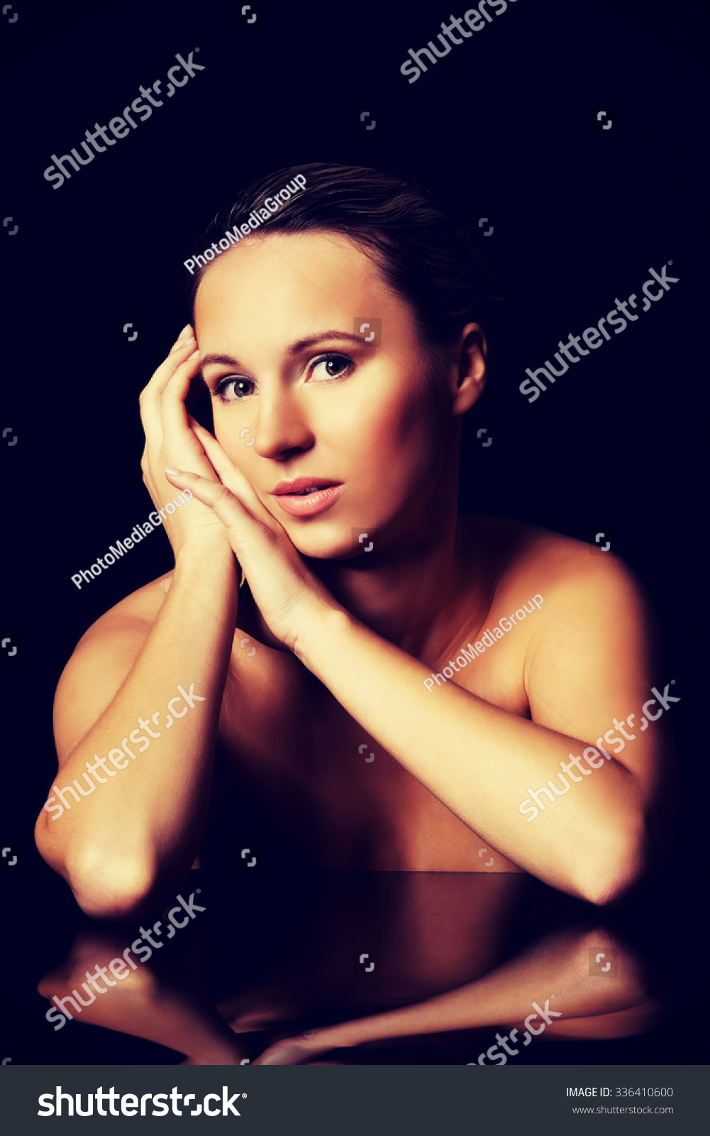 Naked Beautiful Womans Sitting On Black Stock Photo