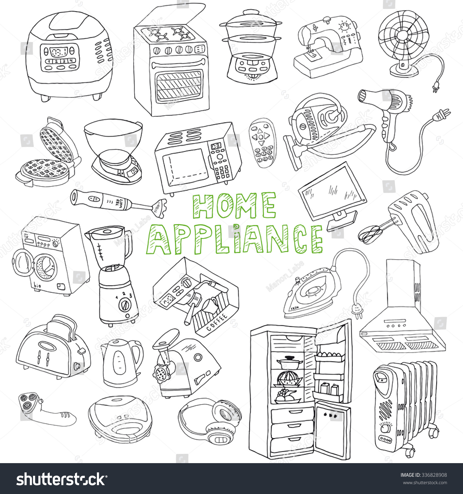 Home Appliance Doodle Vector Set Made Stock Vector Royalty Free