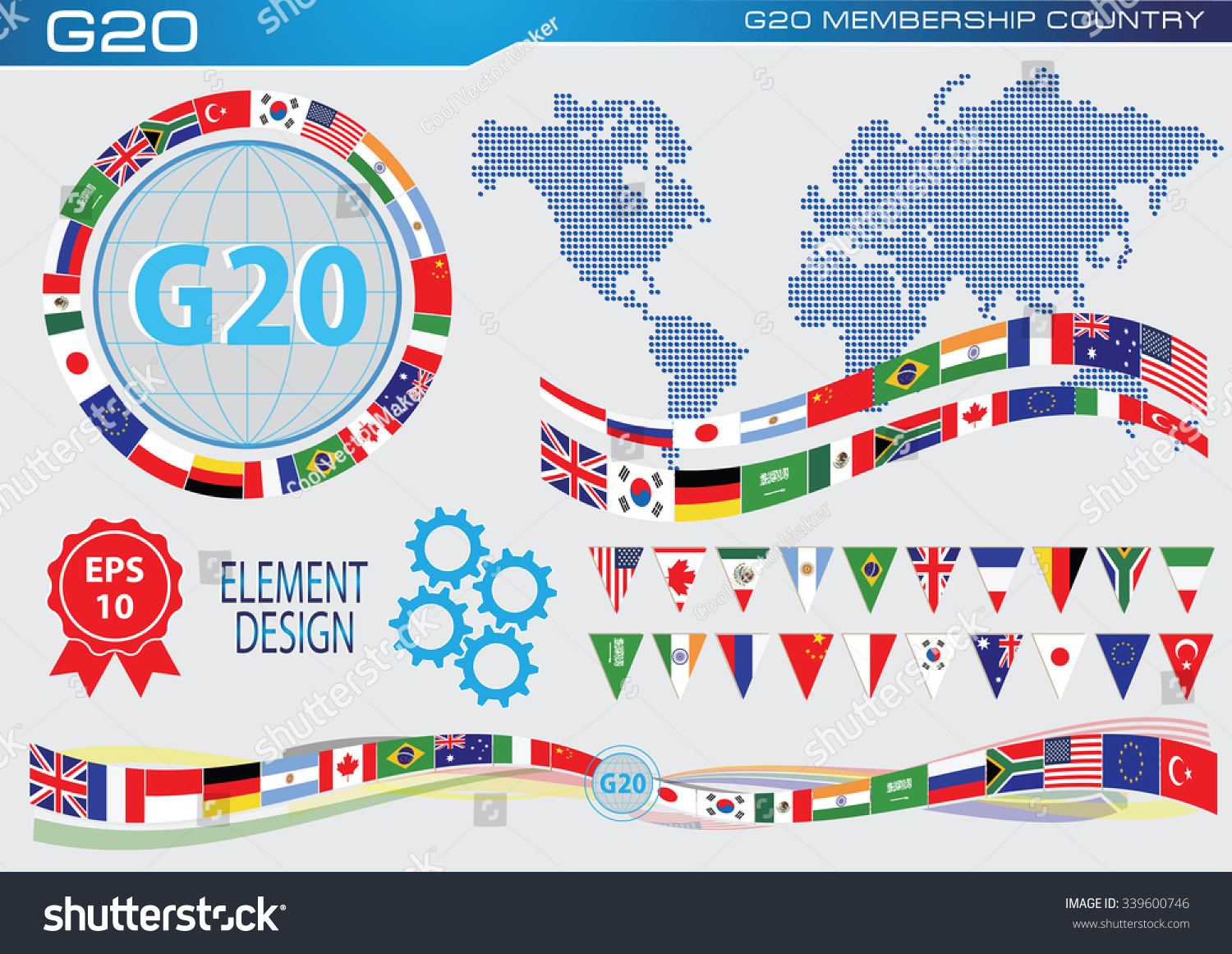 Vektor Stok G20 Countries Flags Flags World Economic Tanpa Royalti