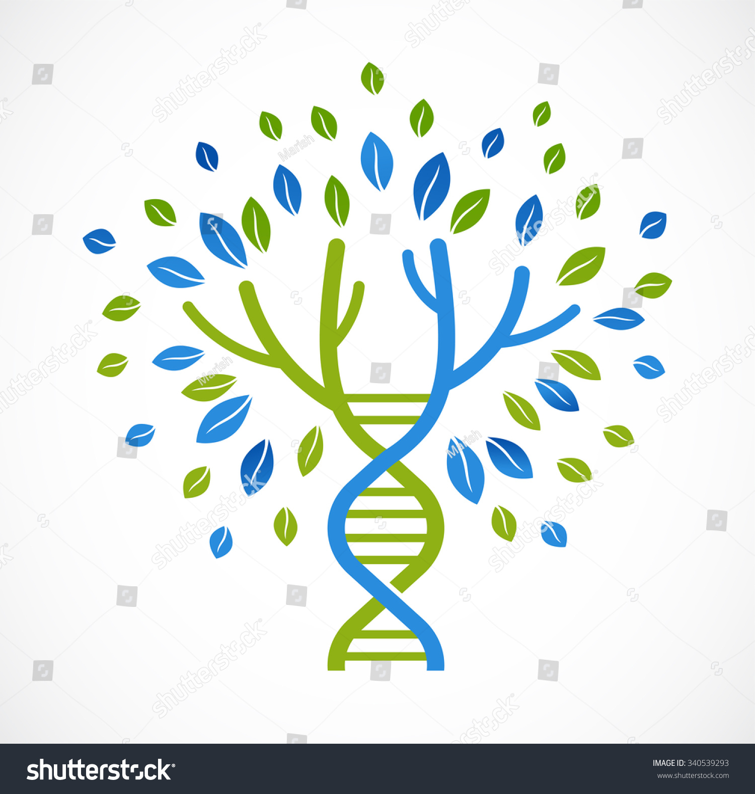 Dna Genetic Icon Tree Green Leaves Stock Vector Royalty Free