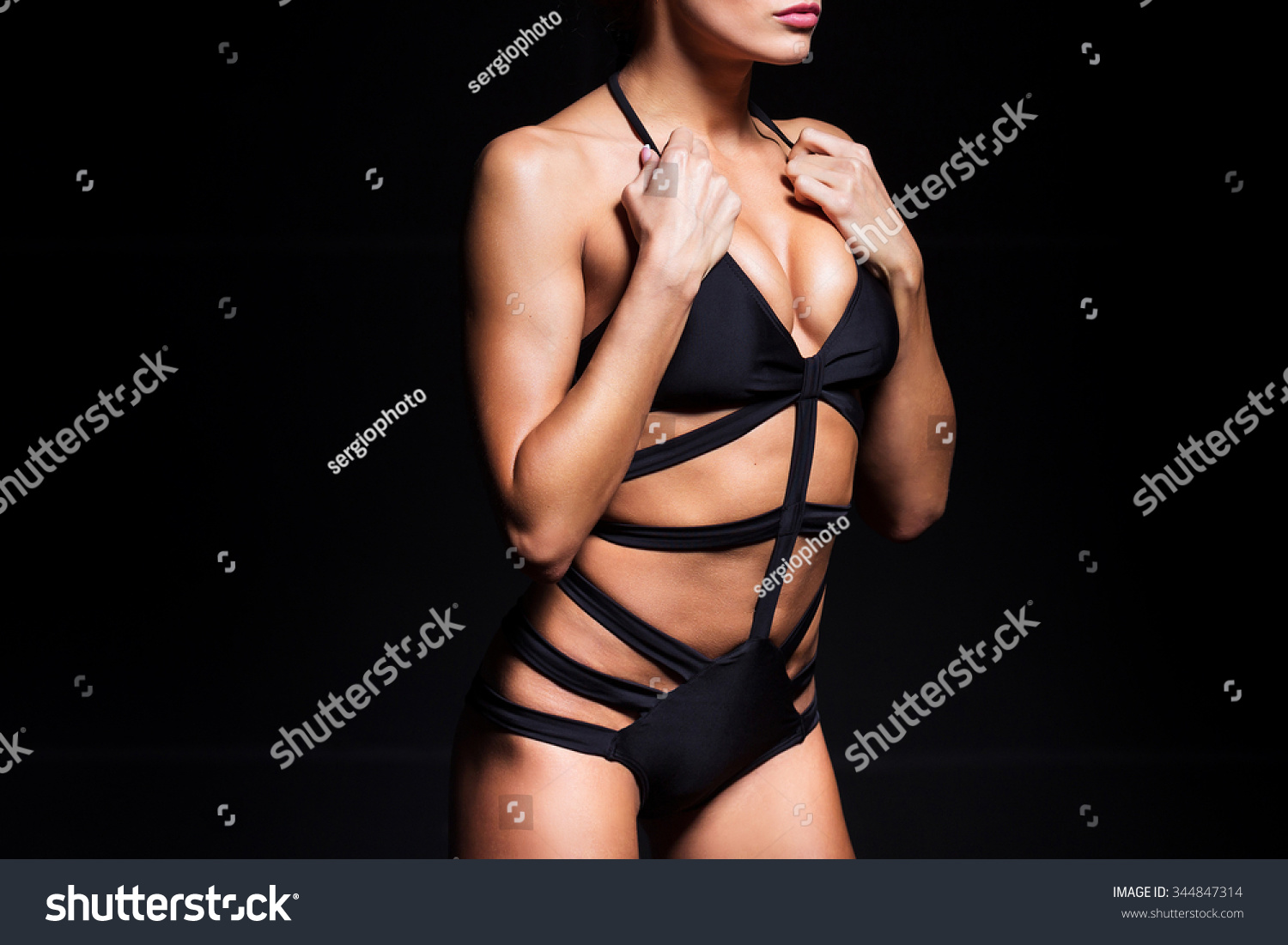 Sexy Brunette Black Lingerie On Black Stock Photo Shutterstock