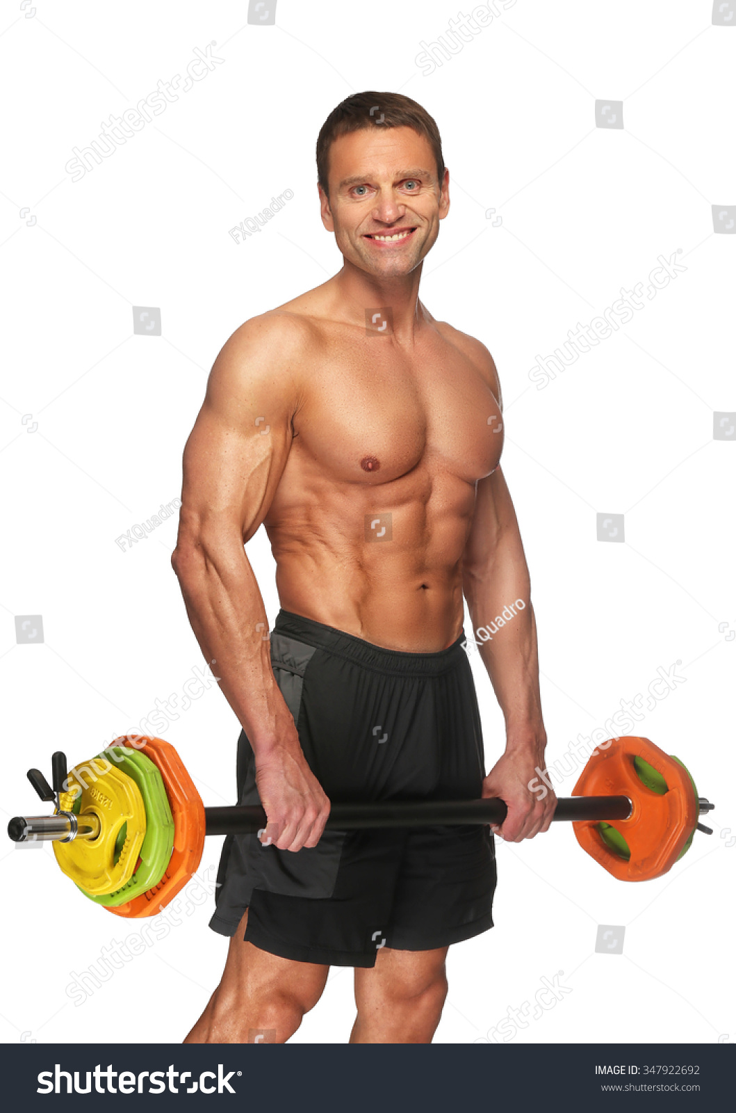 Shirtless Muscular Middle Age Man Doing Stock Photo