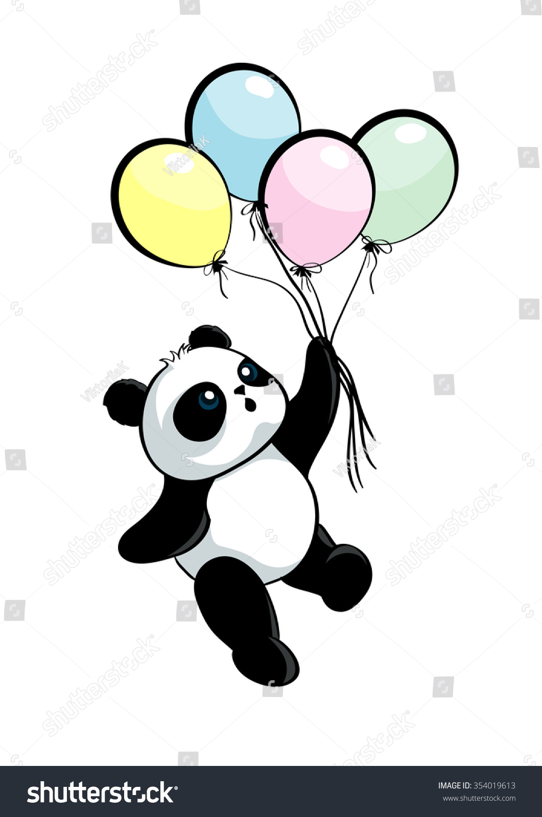 Baby Panda Flying Balloons Stock Vector Royalty Free 354019613