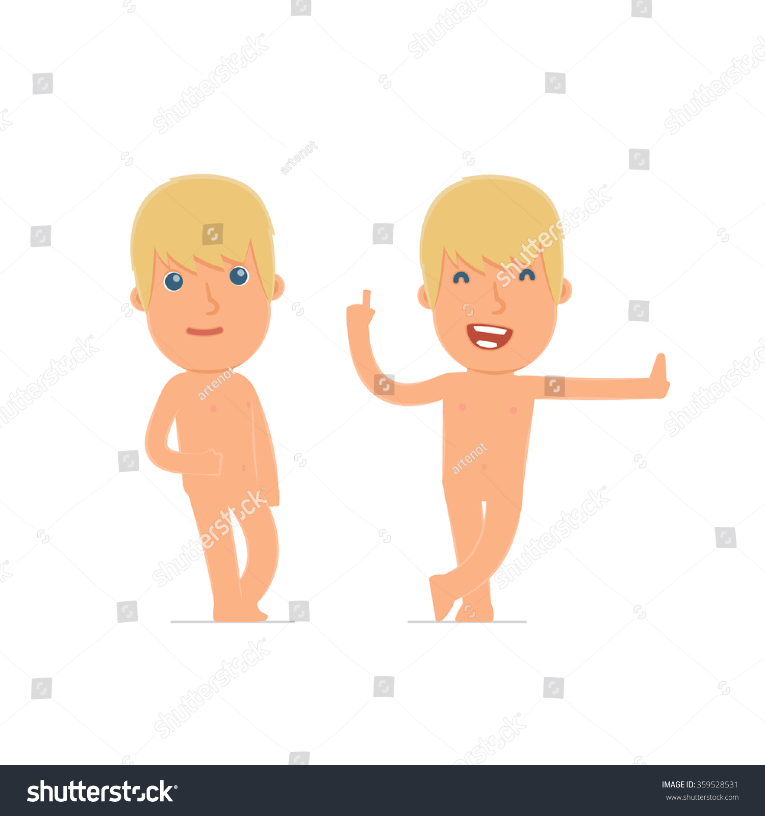 Smart Funny Character Naked Man Leaned Stock Vector Royalty Free