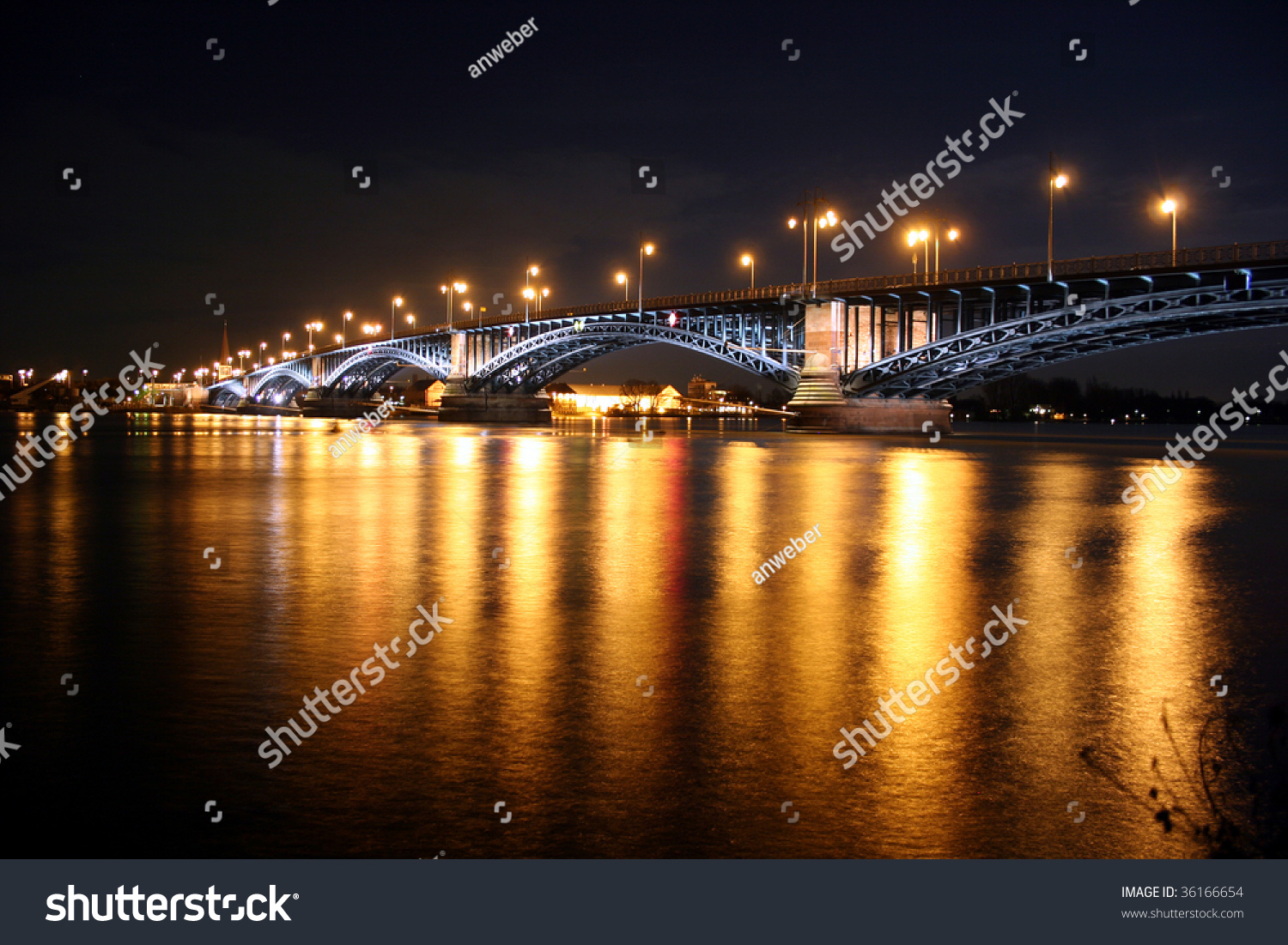 Rhine Bridge Between German Cities Mainz Stock Photo 36166654