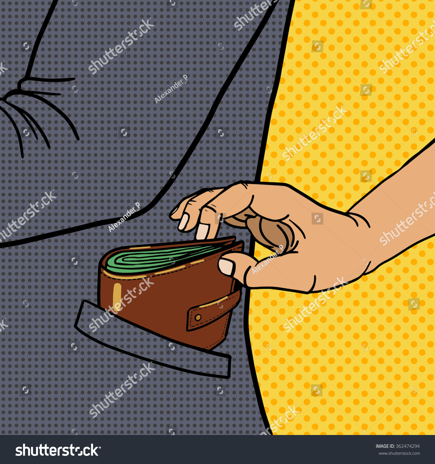 Thief Steals Wallet Pocket Pop Art Stock Vector Royalty Free Shutterstock