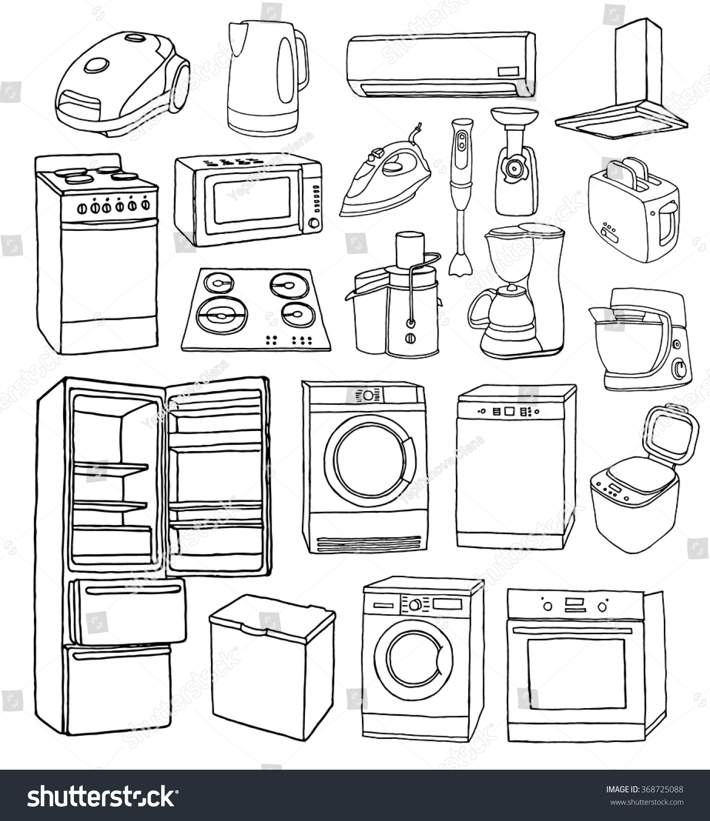 Household Appliances Hand Drawn Set Vector Stock Vector Royalty Free