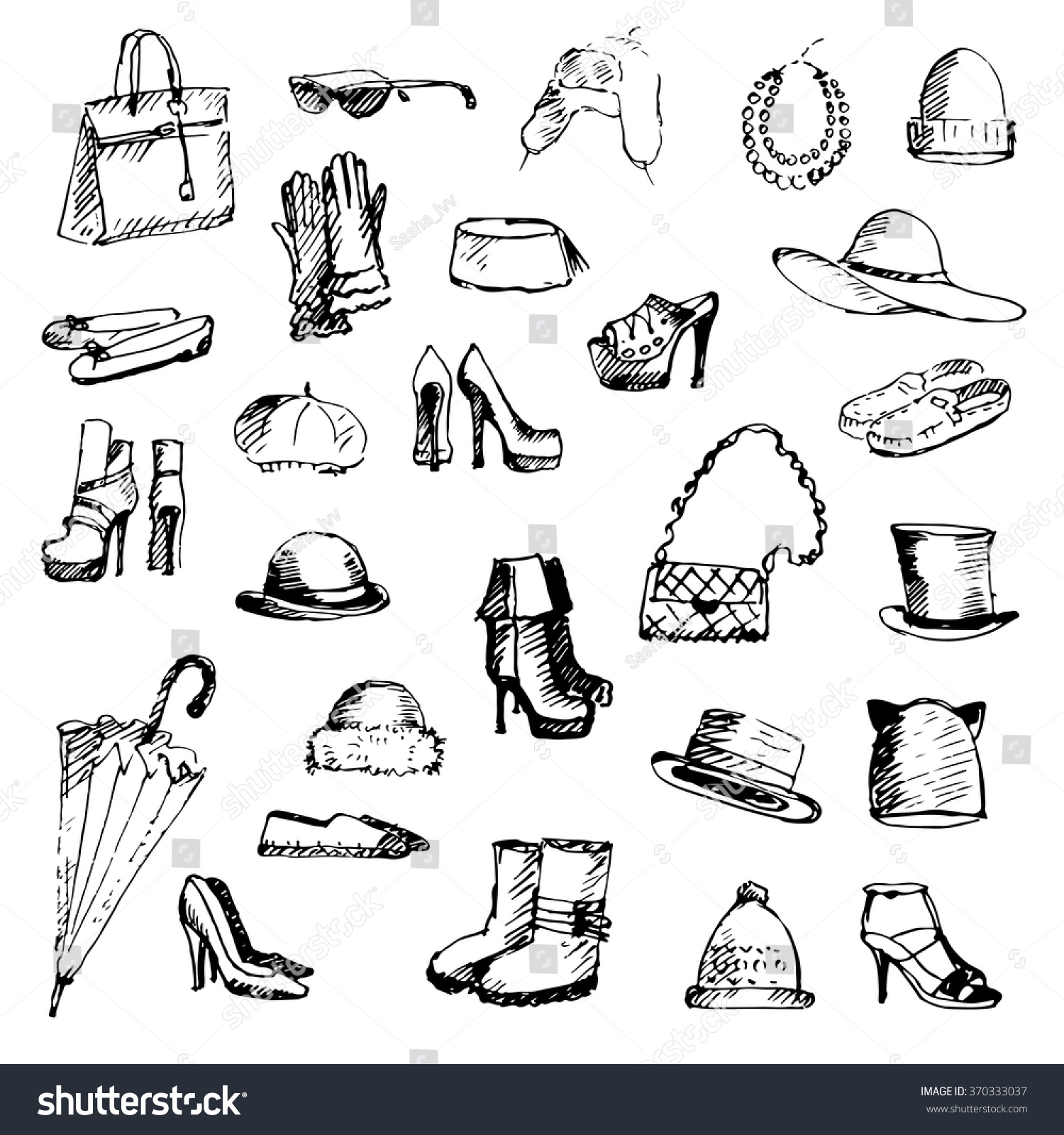 Hand Drawn Set Woman Accessories Vector Stock Vector Royalty Free