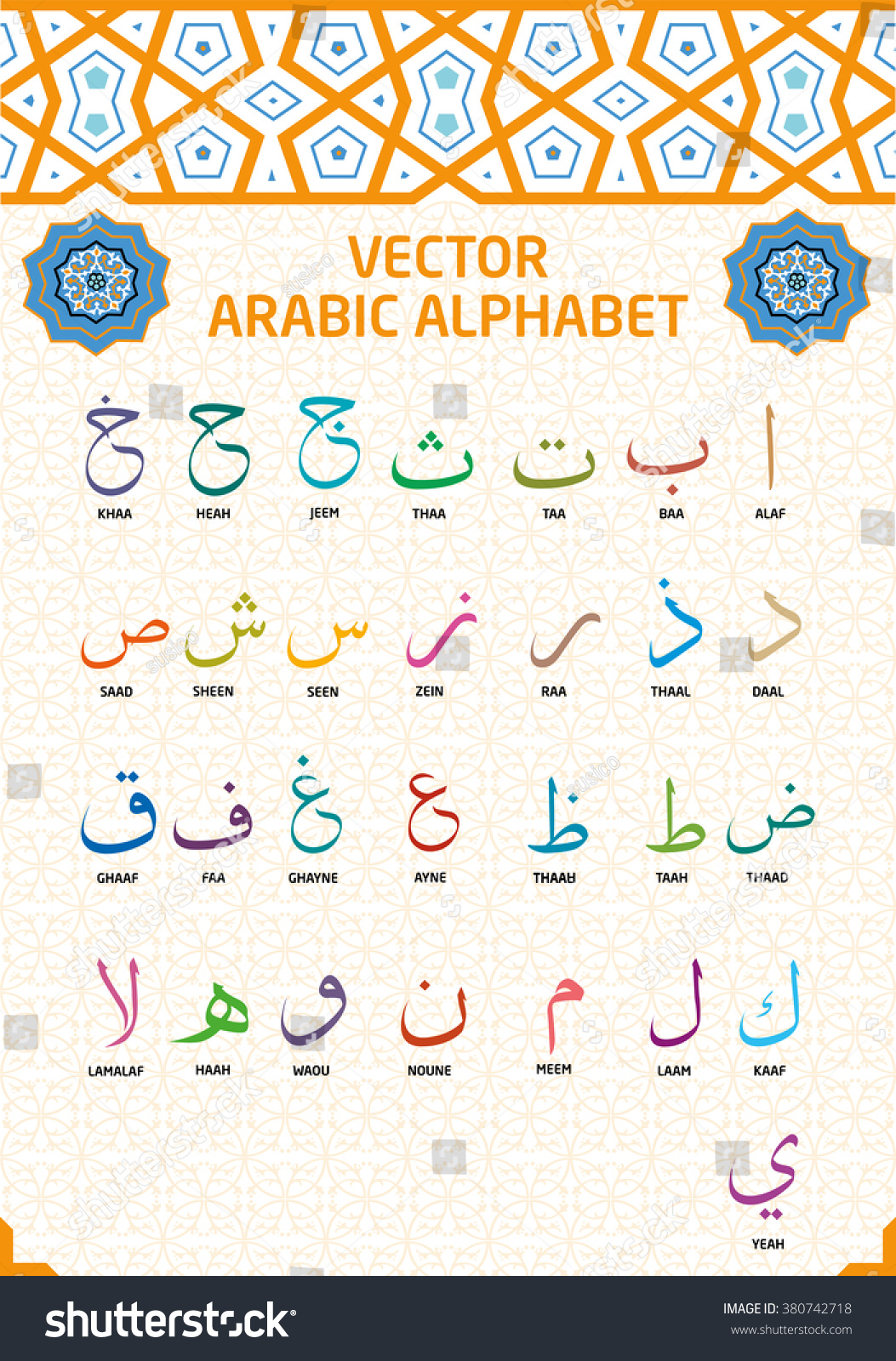 Names Shapes Letters Colorful Arabic Alphabet