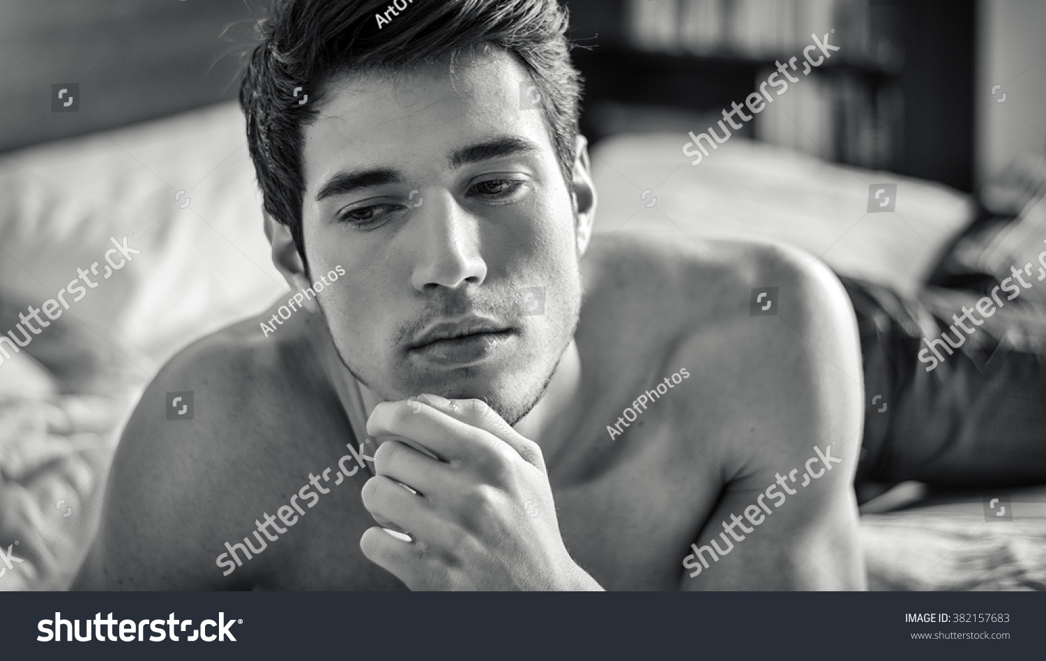 Shirtless Sexy Male Model Lying Alone Stock Photo Shutterstock