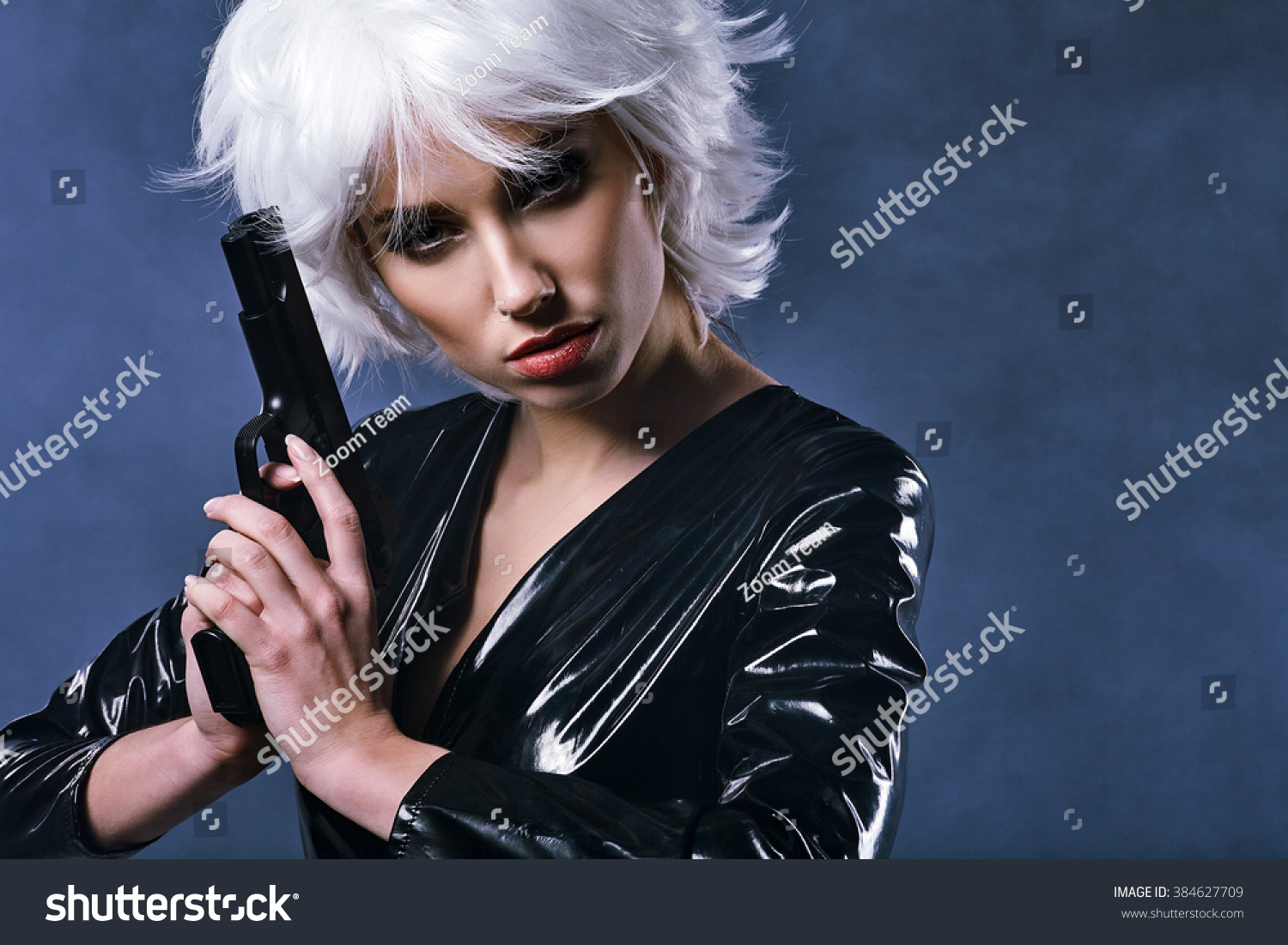 Beautiful Sexy Girl Holding Gun Smoke Stock Photo 384627709 Shutterstock