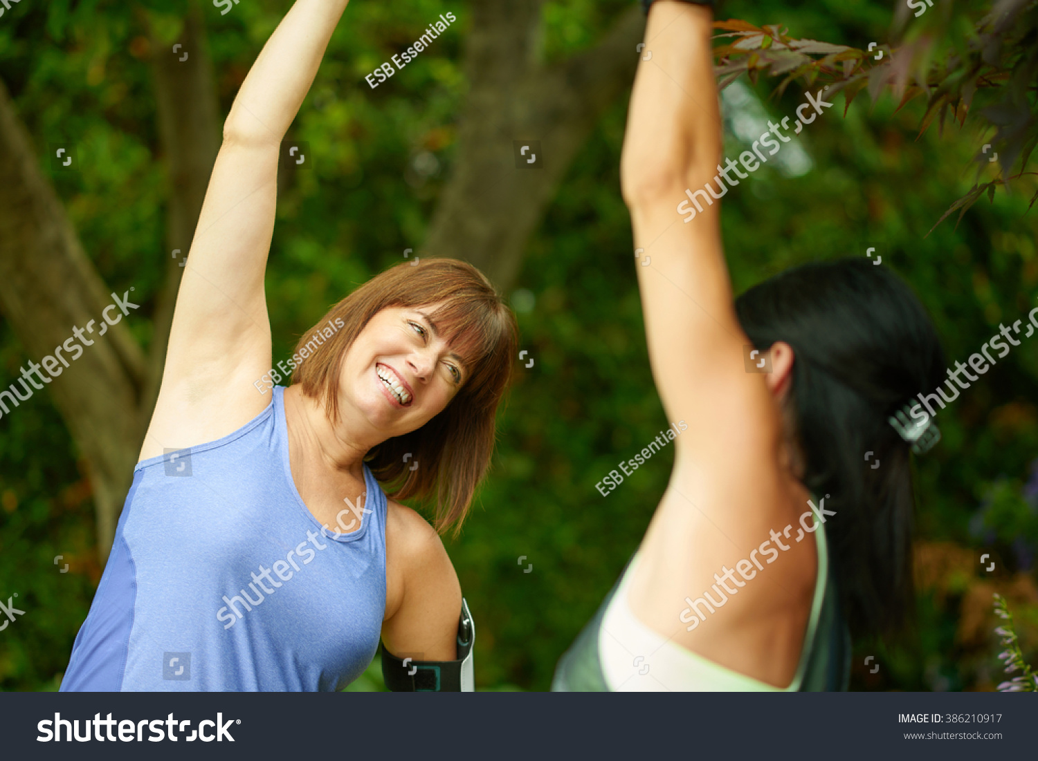 Two Mature Women Keeping Fit Streching Stock Photo 386210917 Shutterstock